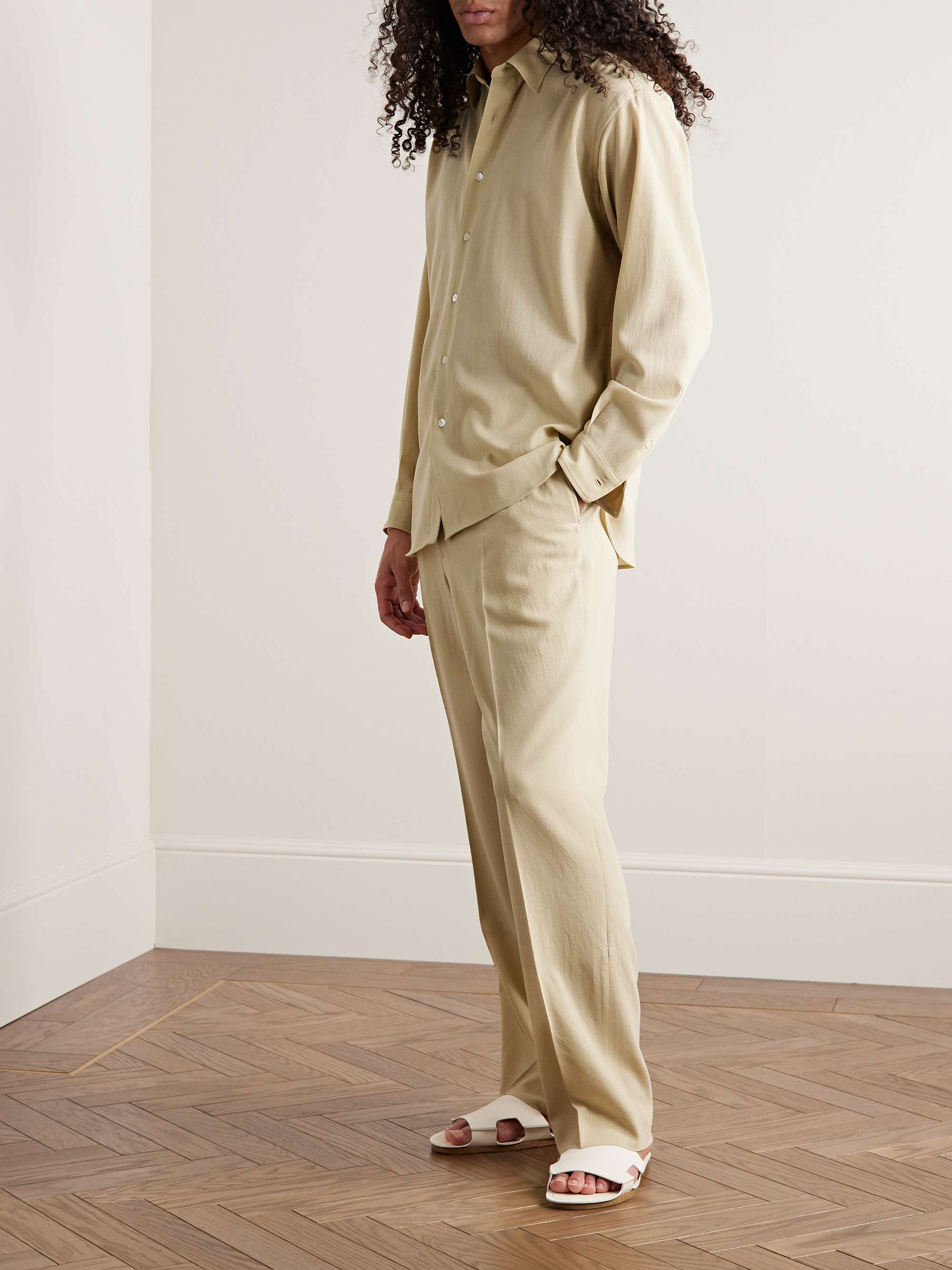 Pleated Straight-Leg Wool Suit Trousers
