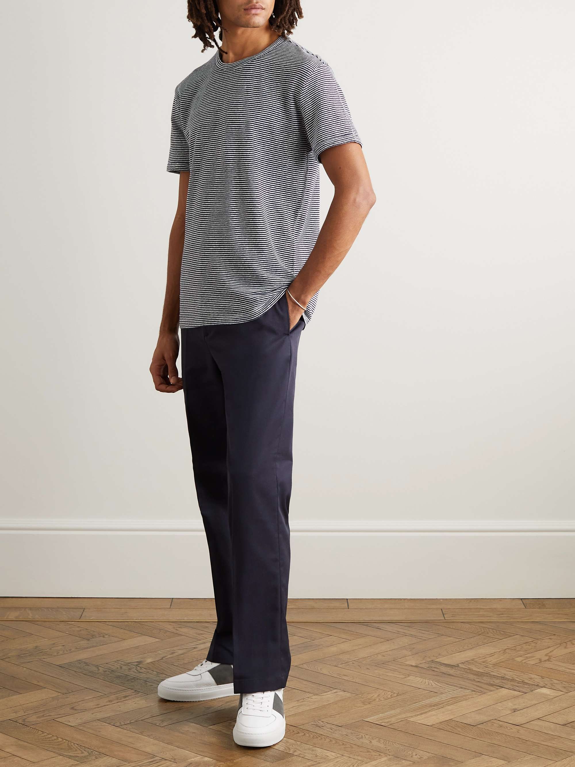 OFFICINE GÉNÉRALE Striped Cotton and Linen-Blend T-Shirt