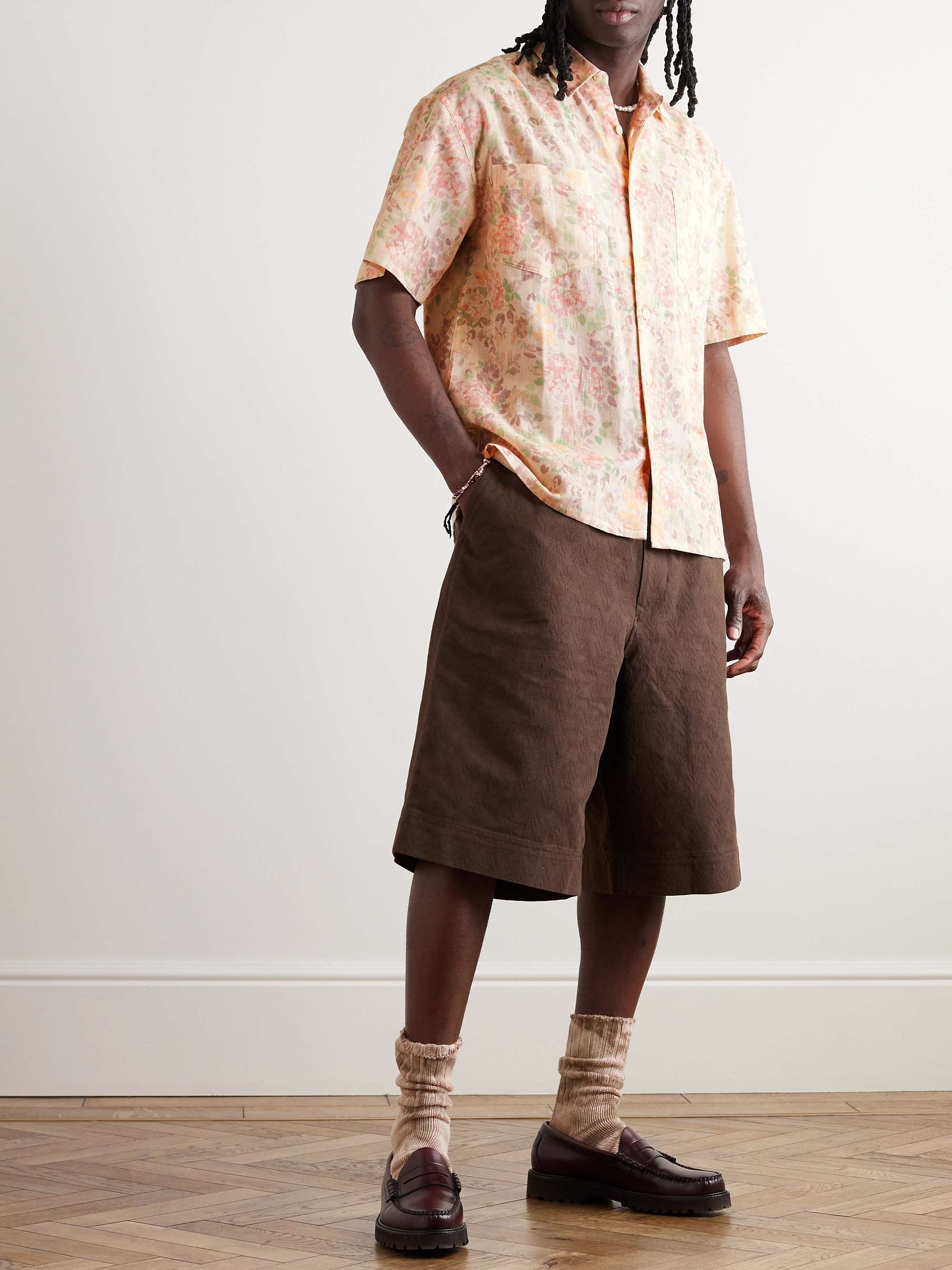 YMC Mitchum Floral-Print Cotton and Linen-Blend Shirt