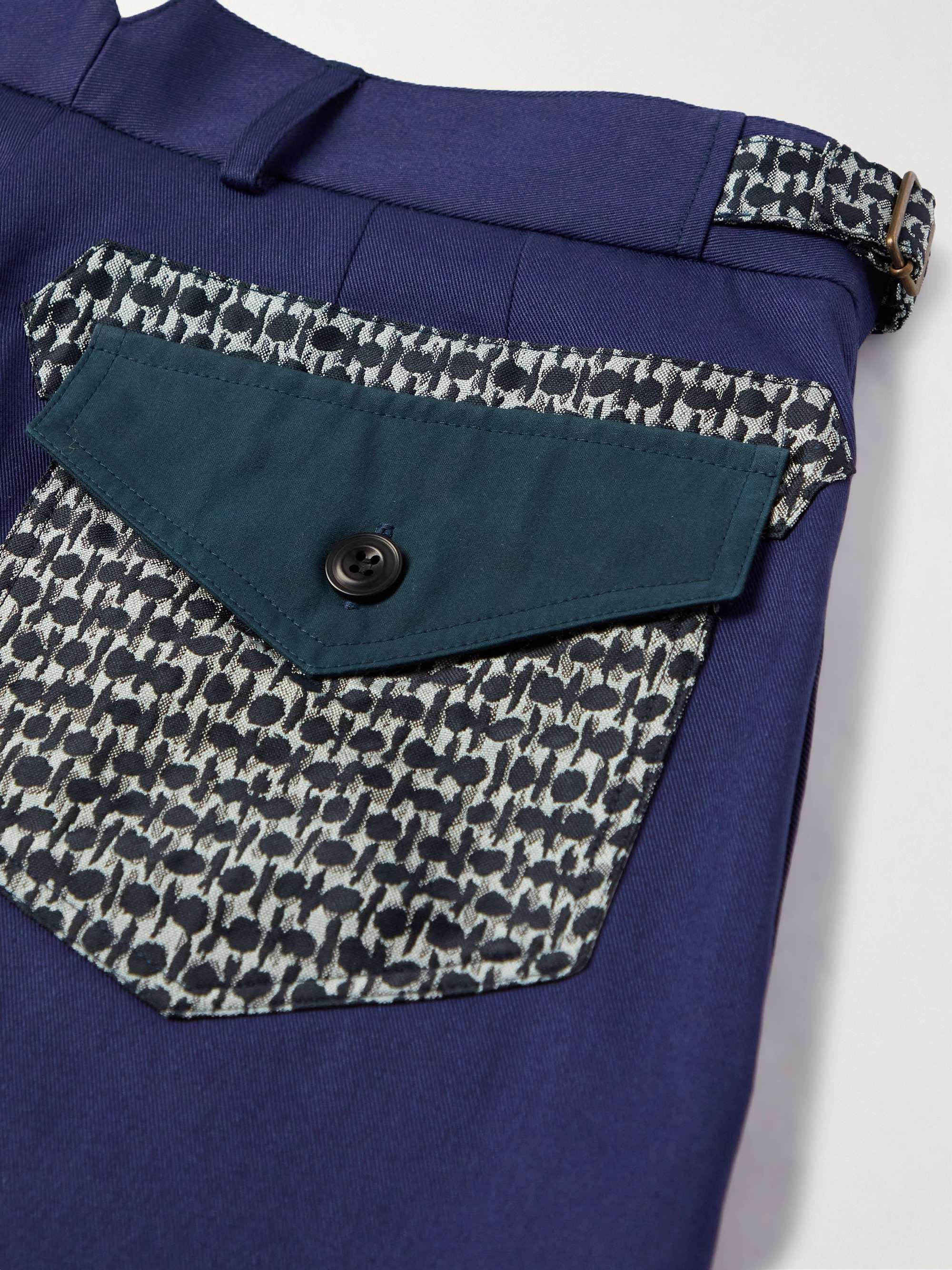NICHOLAS DALEY Straight-Leg Jacquard-Trimmed Cotton-Drill Trousers