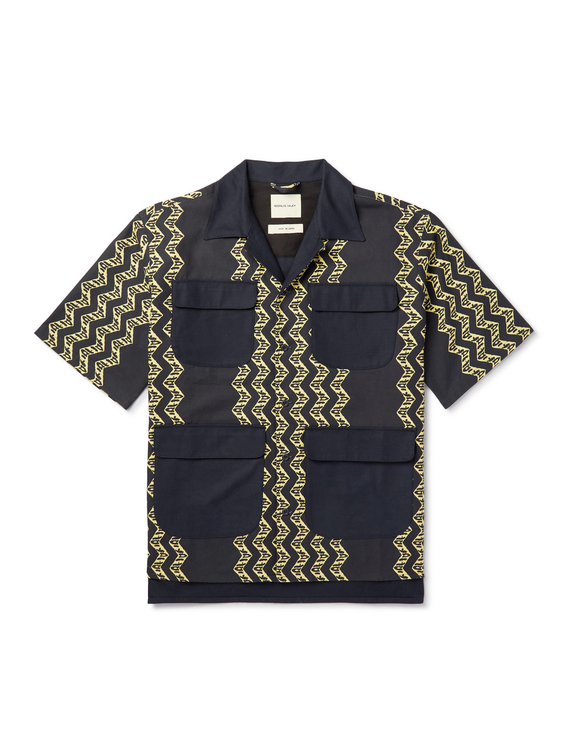 Nicholas Daley Calypso Aloha Zigzag-pattern Cotton Shirt In Blue