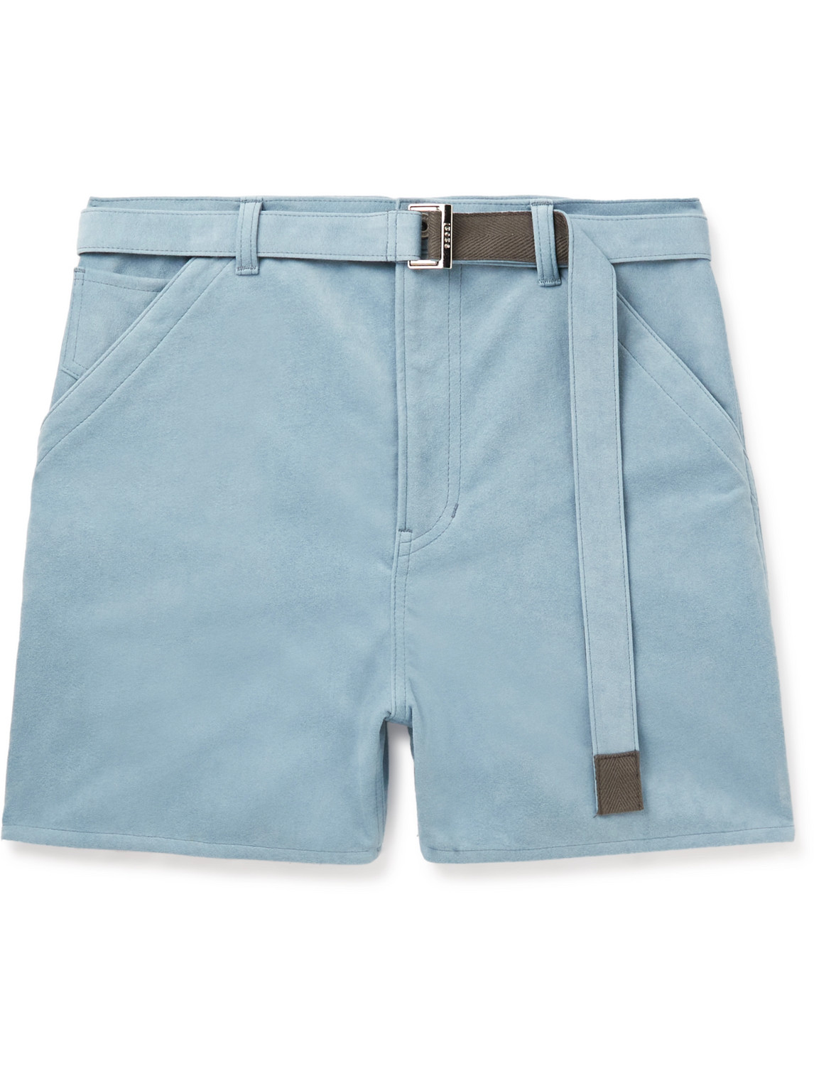 Sacai - Straight-Leg Belted Faux Suede Shorts - Men - Blue - 2