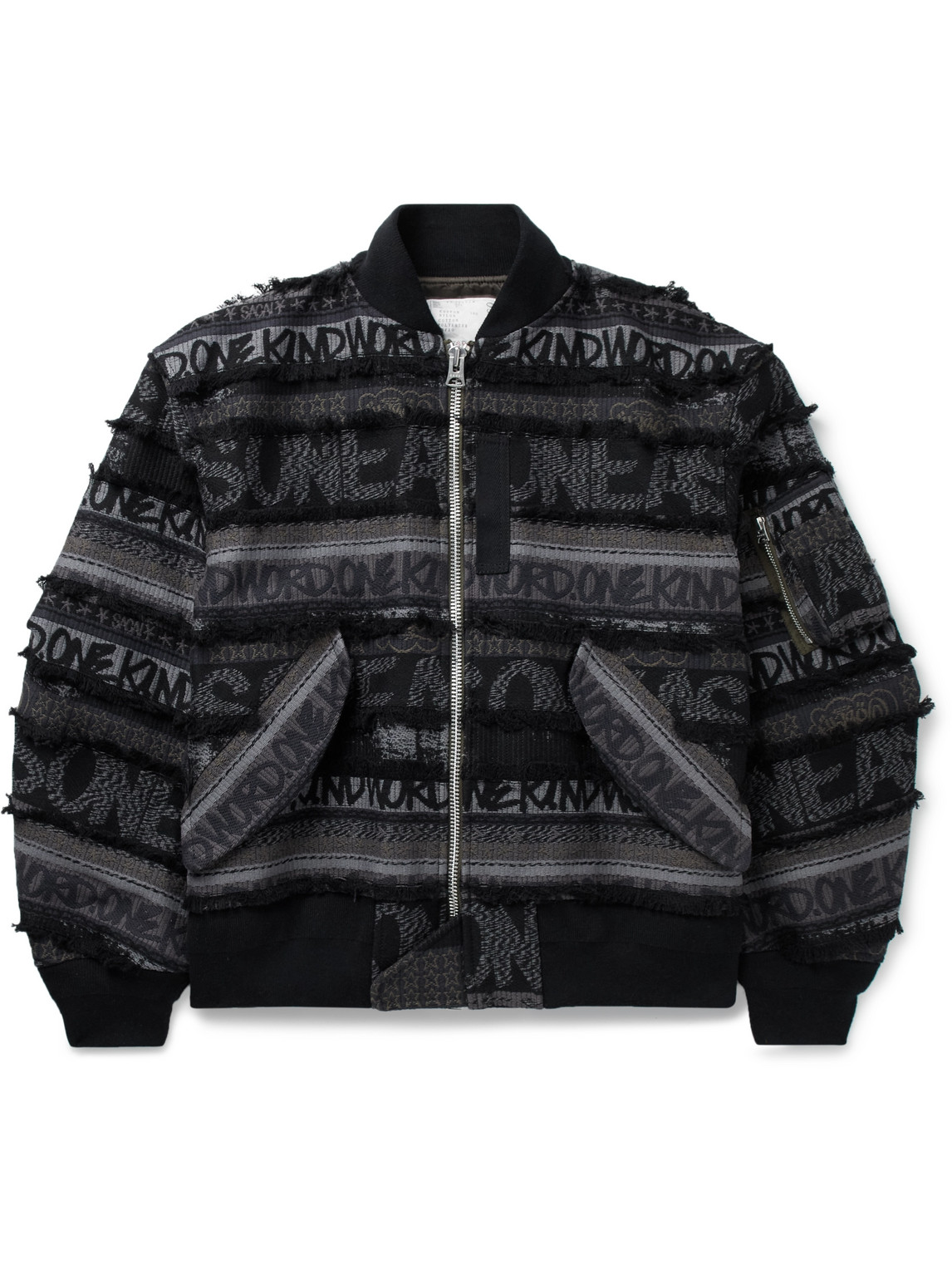 Sacai - Eric Haze Padded Frayed Cotton-Jacquard Bomber Jacket - Men - Black - 2