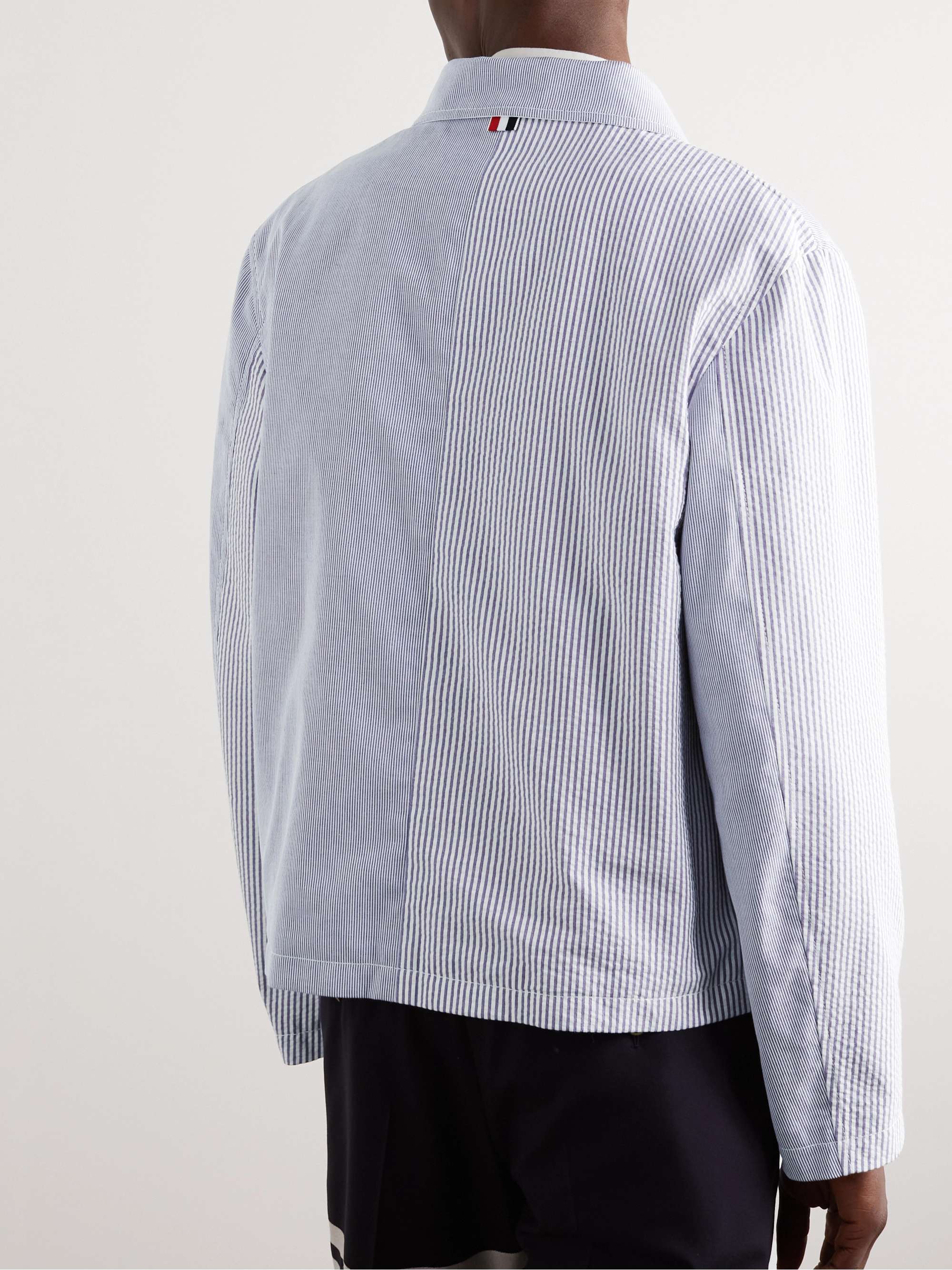 THOM BROWNE Striped Cotton-Seersucker Bomber Jacket