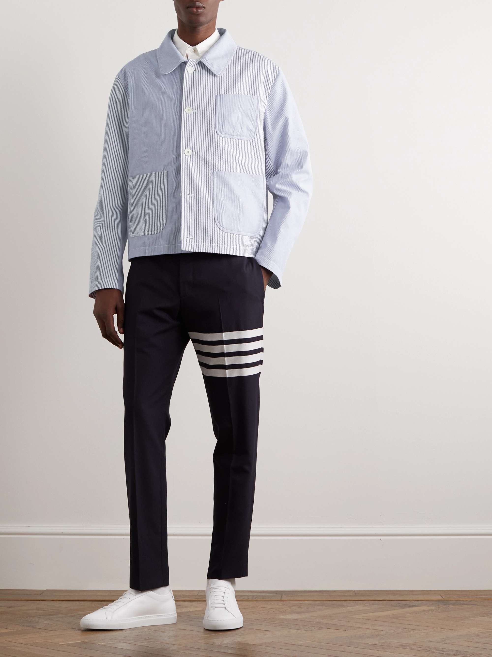 THOM BROWNE Striped Cotton-Seersucker Bomber Jacket