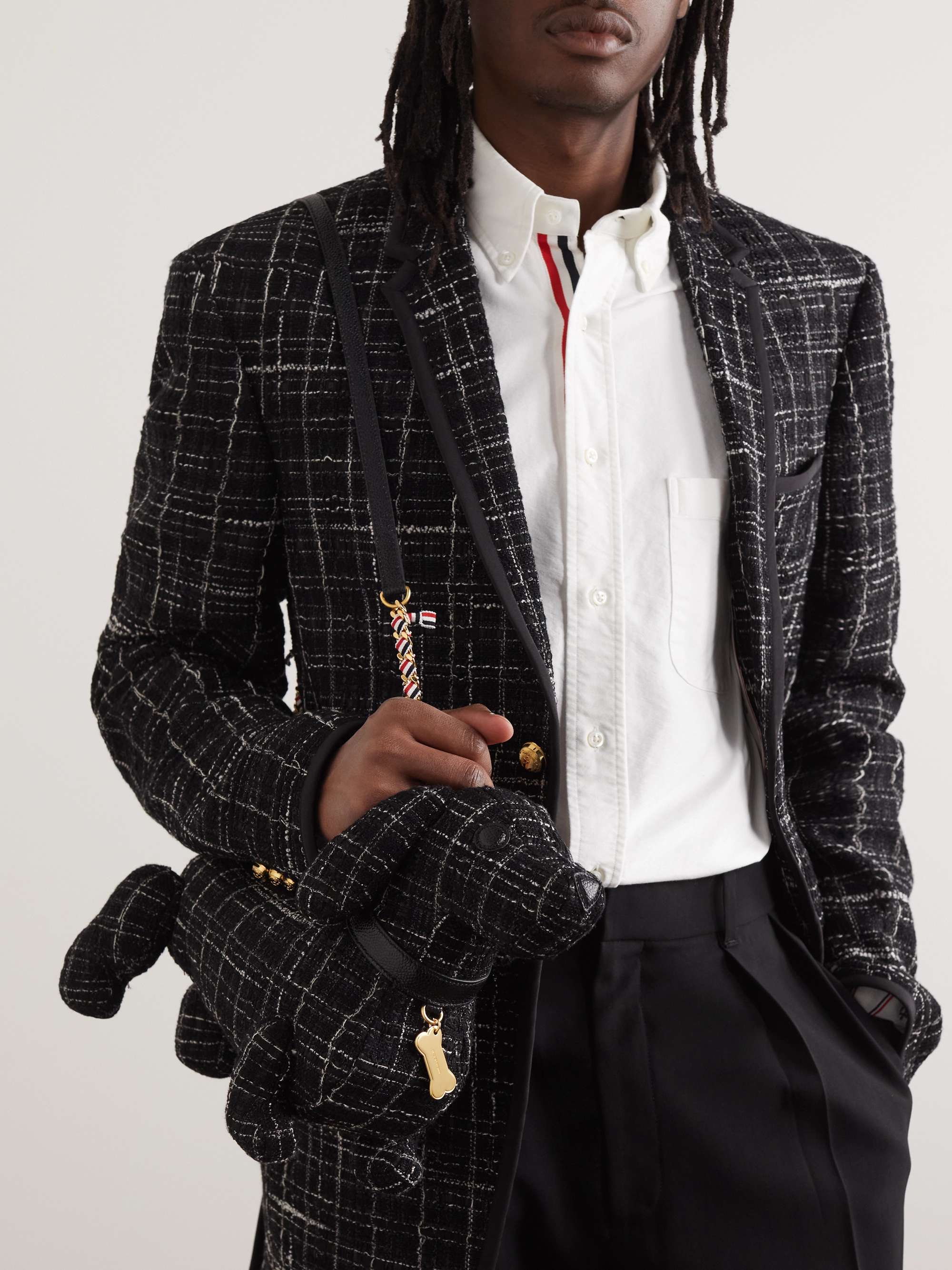 THOM BROWNE Hector Leather-Trimmed Tweed Messenger Bag