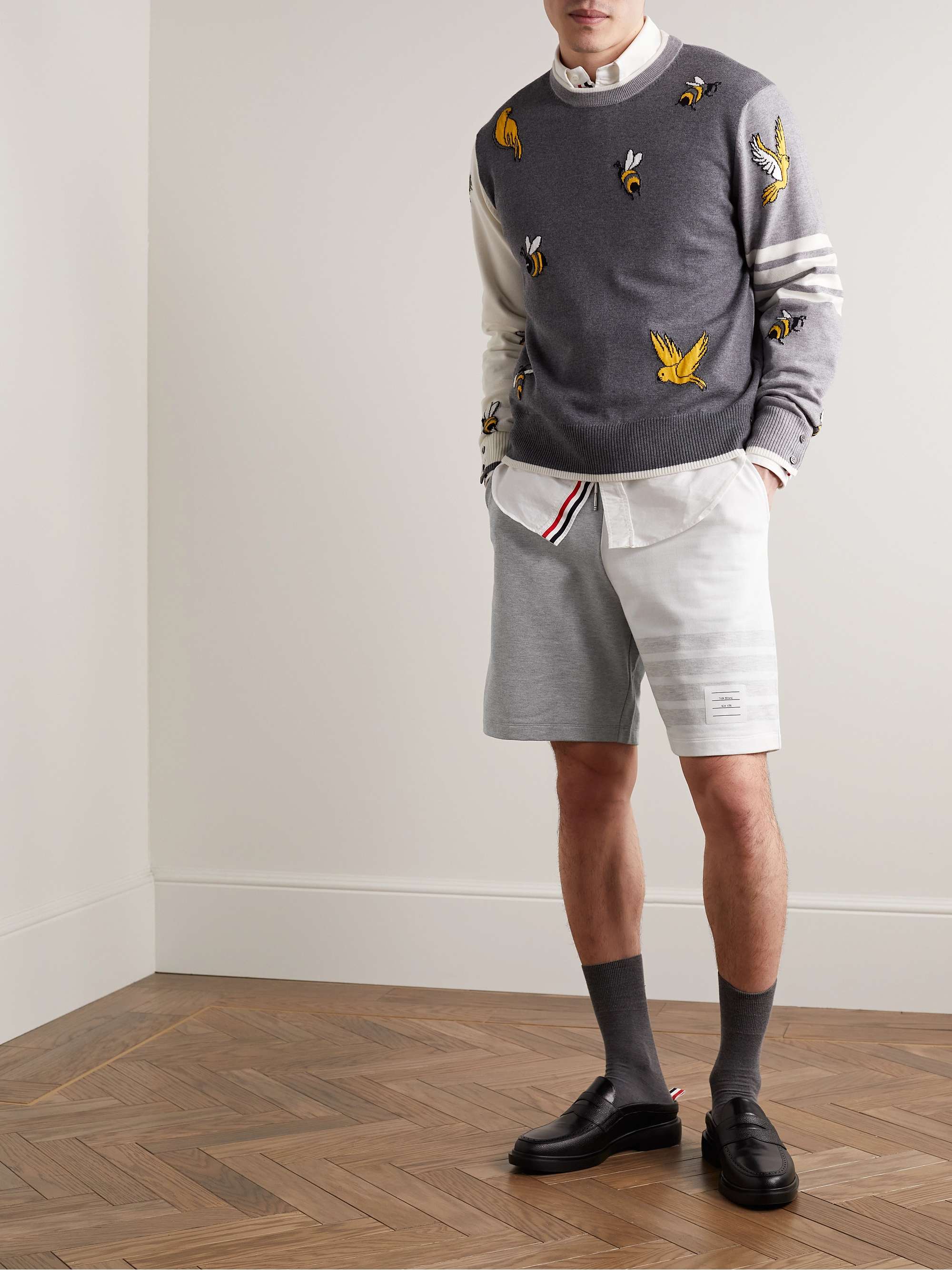 THOM BROWNE Straight-Leg Striped Cotton-Blend Jersey Drawstring Shorts