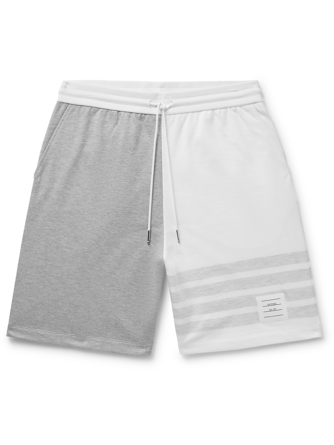 THOM BROWNE STRAIGHT-LEG STRIPED COTTON-BLEND JERSEY DRAWSTRING SHORTS