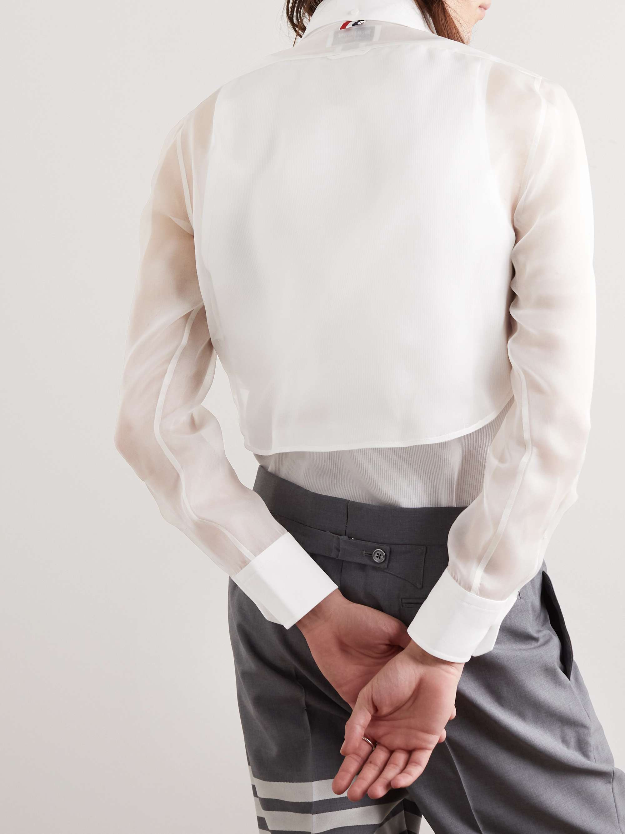 THOM BROWNE Appliquéd Cotton-Trimmed Silk-Organza Shirt