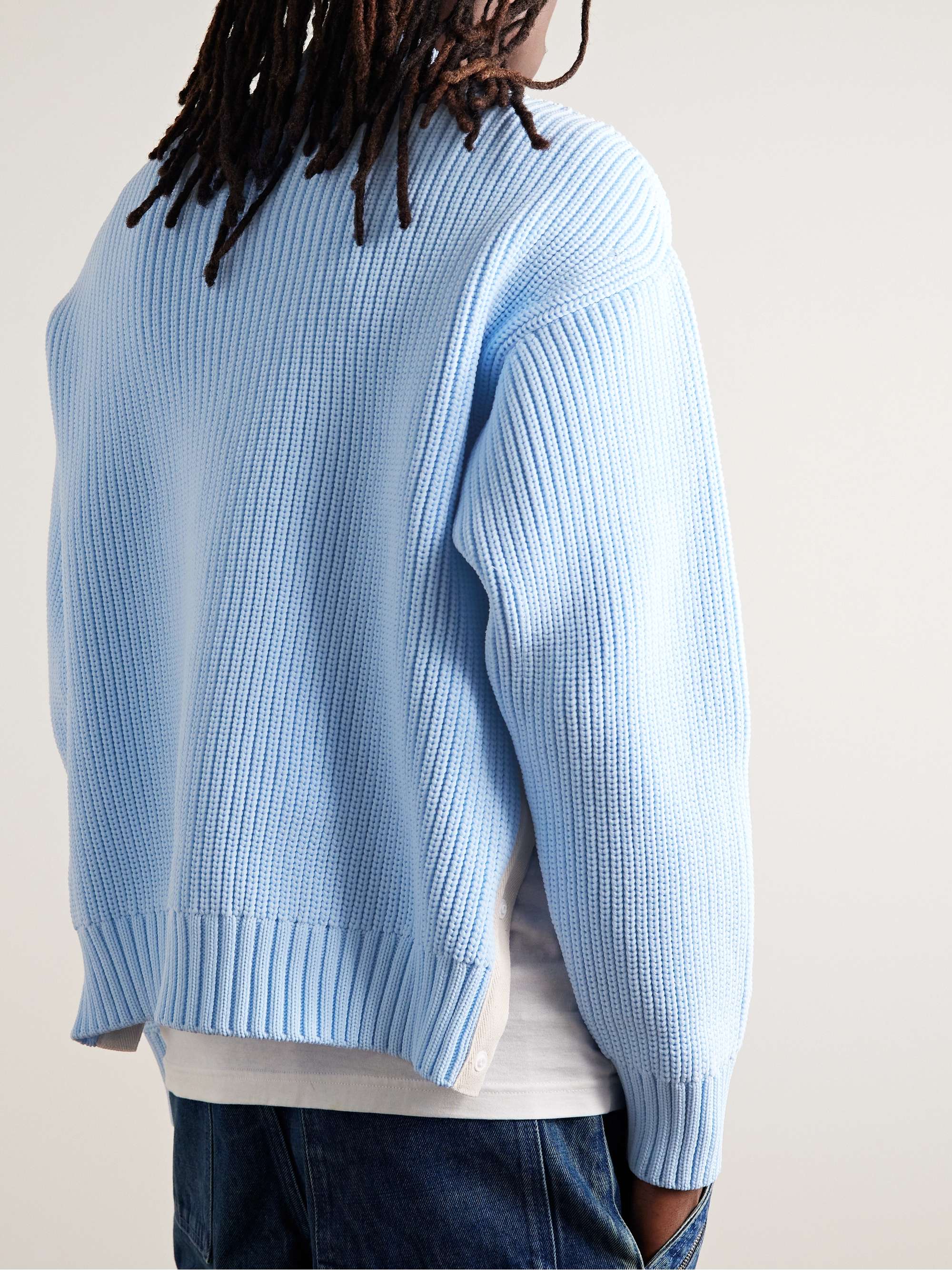 SACAI Grosgrain-Trimmed Ribbed-Knit Sweater