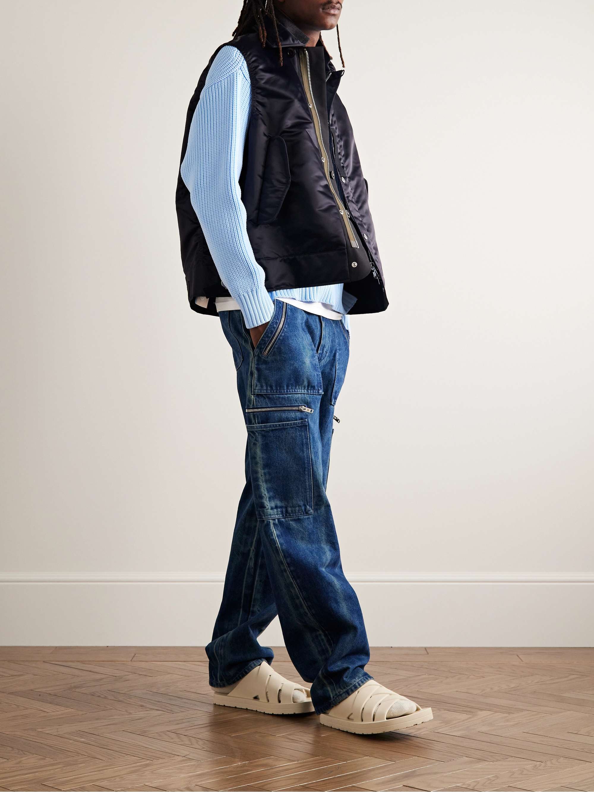 SACAI Grosgrain-Trimmed Ribbed-Knit Sweater