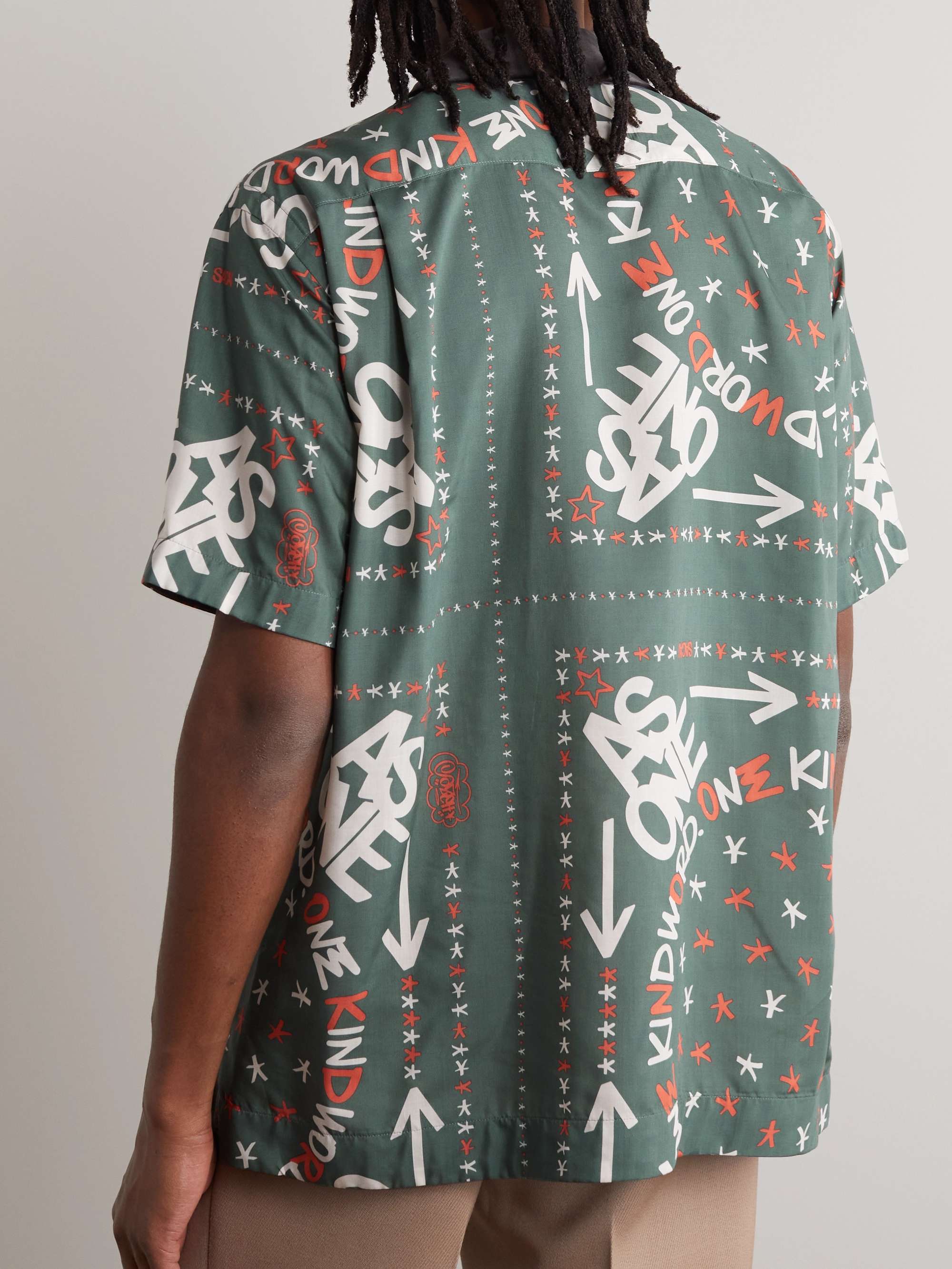SACAI + Eric Haze Velvet-Trimmed Printed Poplin Shirt