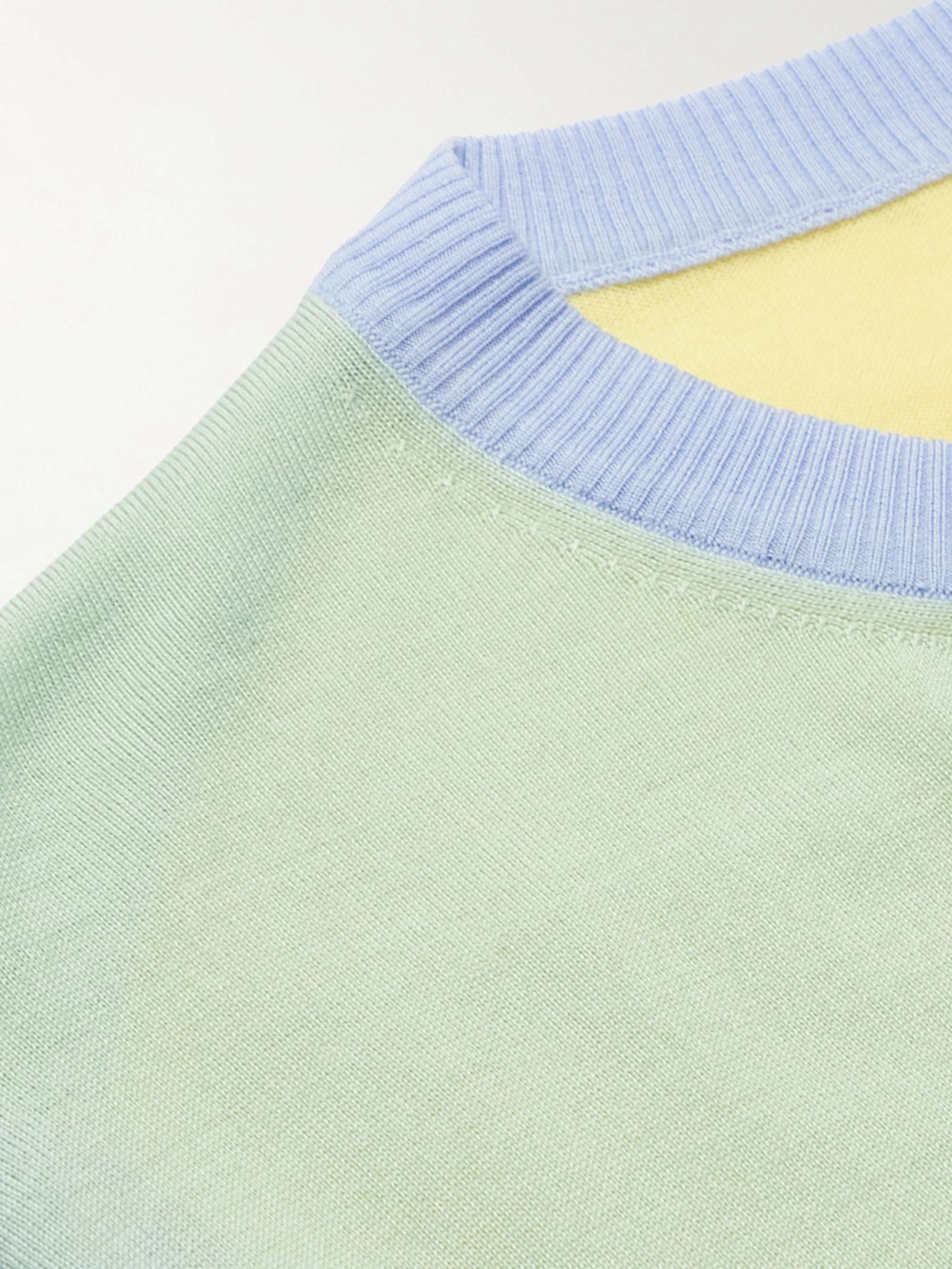 THOM BROWNE Button-Embellished Colour-Block Striped Wool Sweater