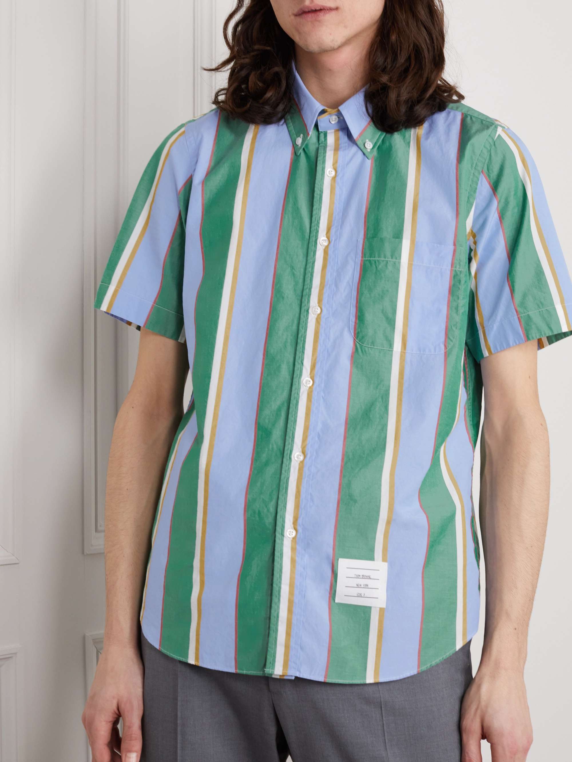 THOM BROWNE Striped Cotton-Poplin Shirt