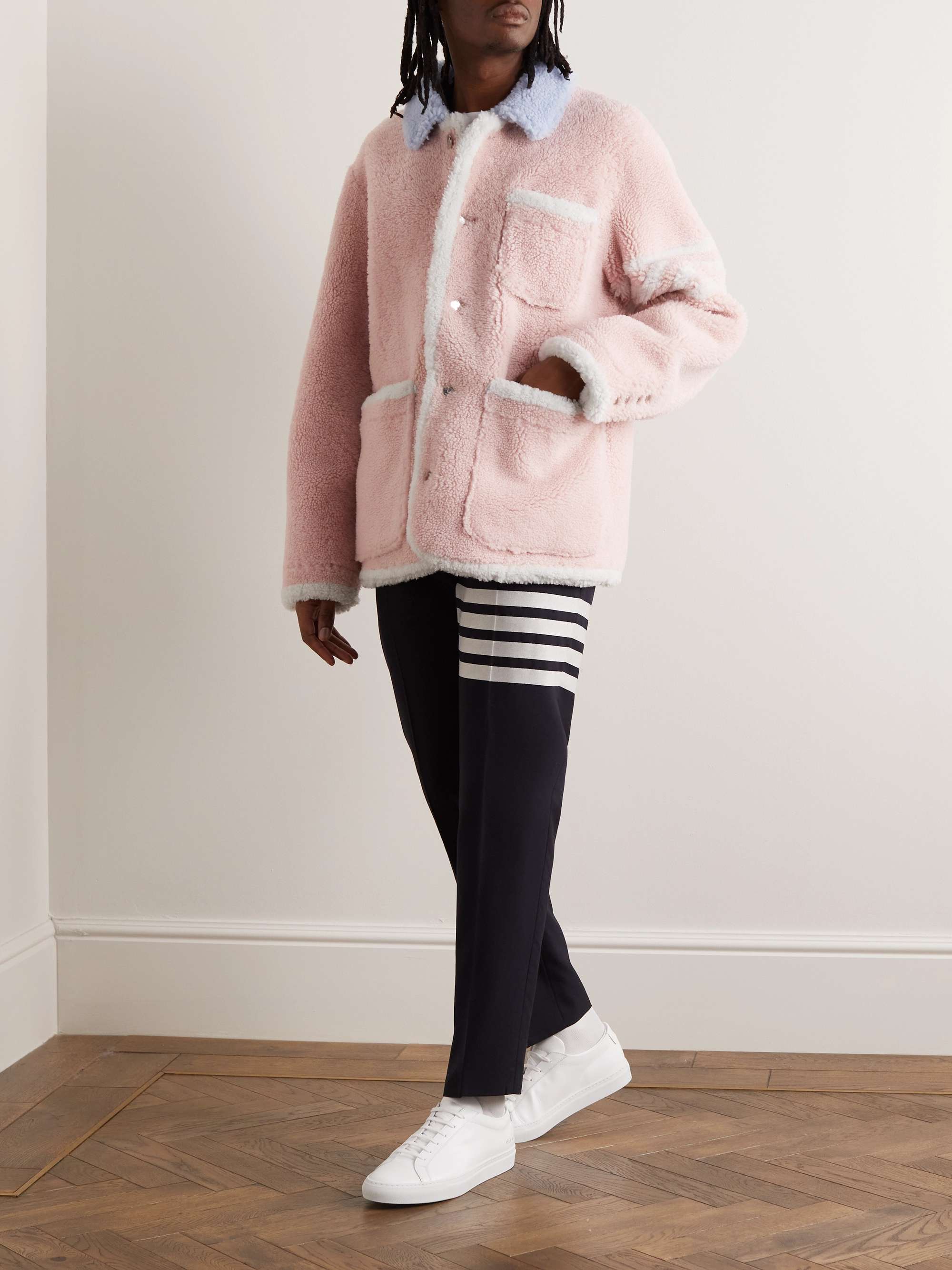 THOM BROWNE Colour-Block Shearling Jacket