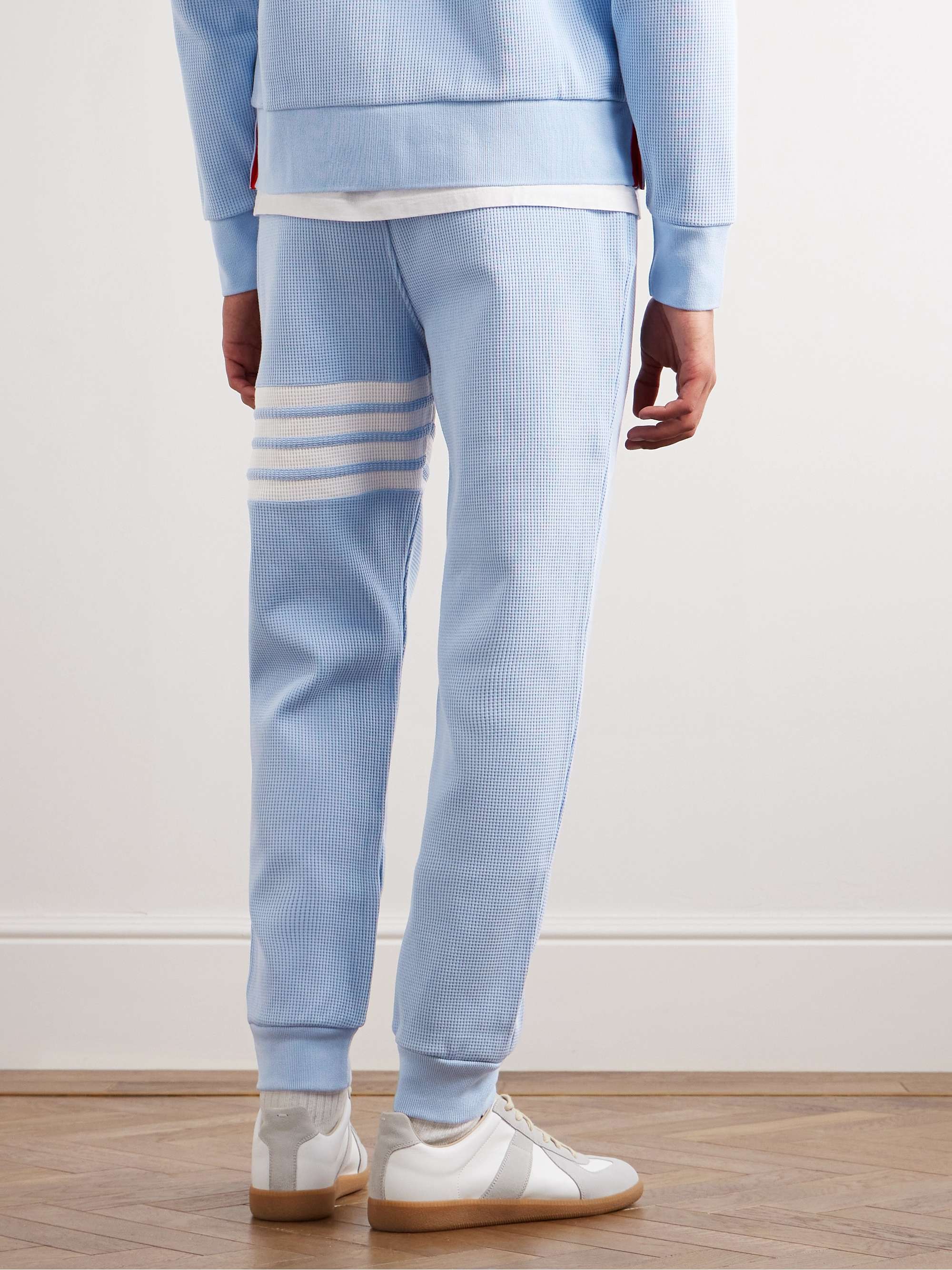 THOM BROWNE Tapered Striped Waffle-Knit Cotton Sweatpants