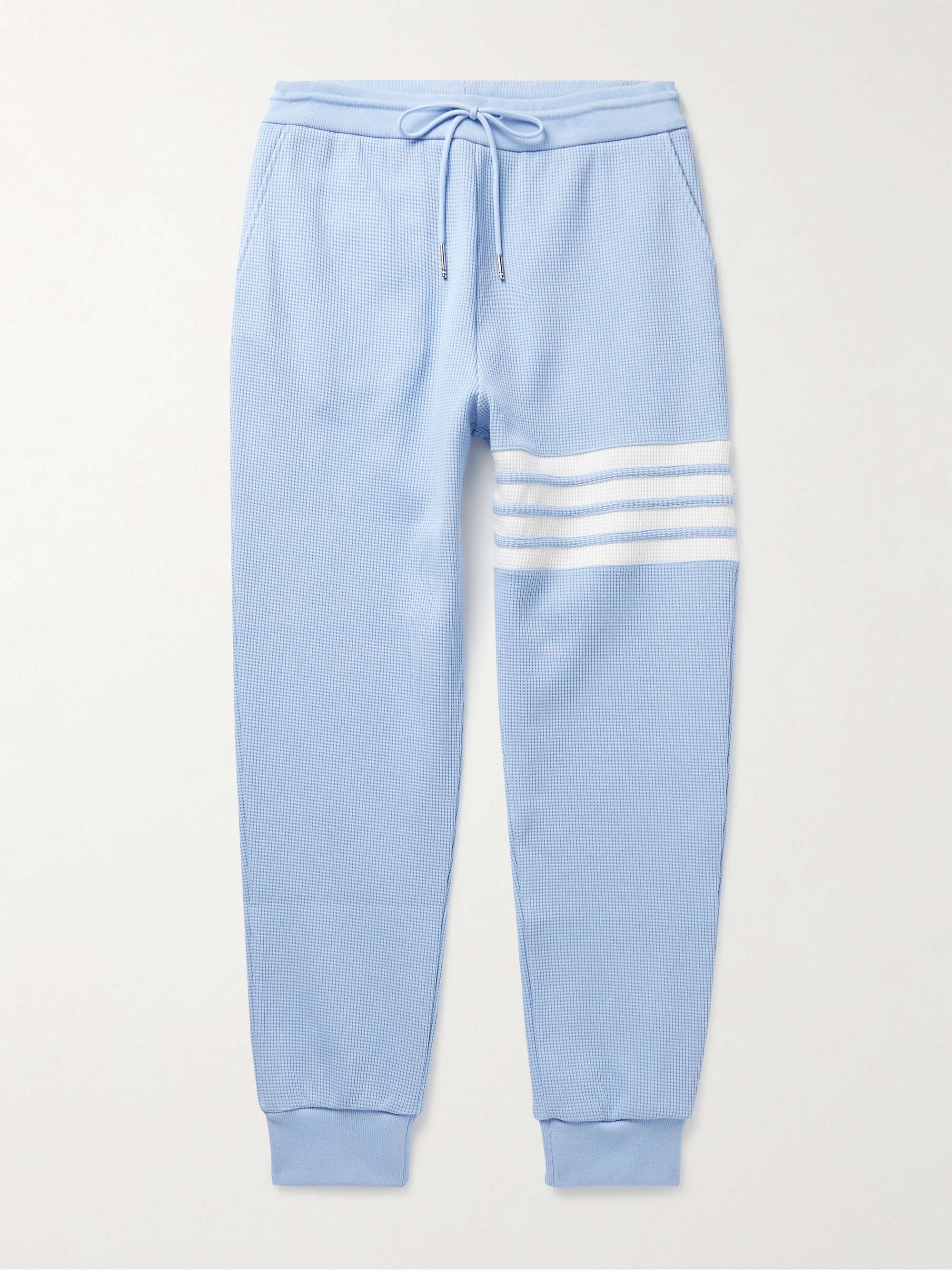 THOM BROWNE Tapered Striped Waffle-Knit Cotton Sweatpants