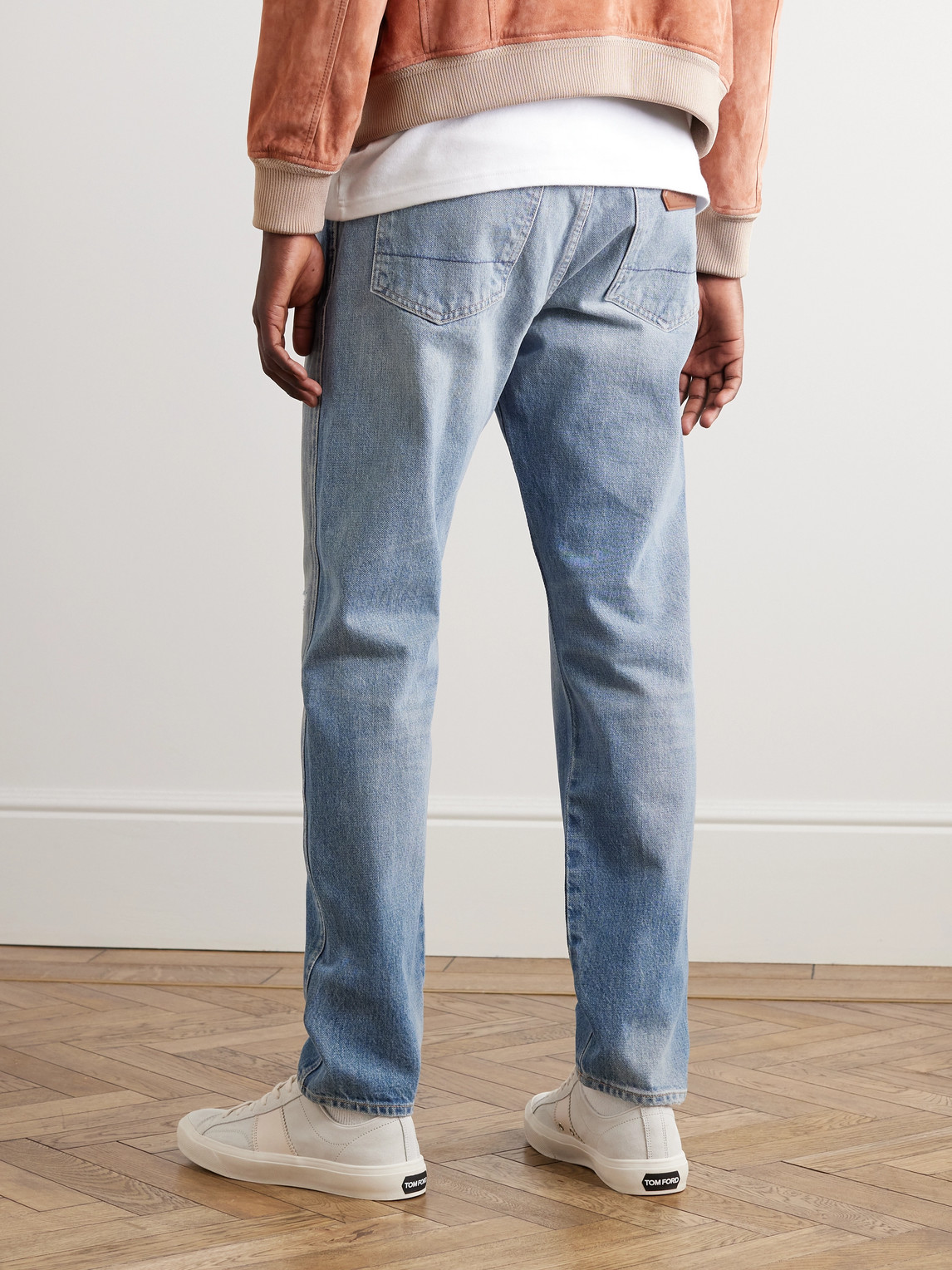 Shop Tom Ford Straight-leg Distressed Jeans In Blue