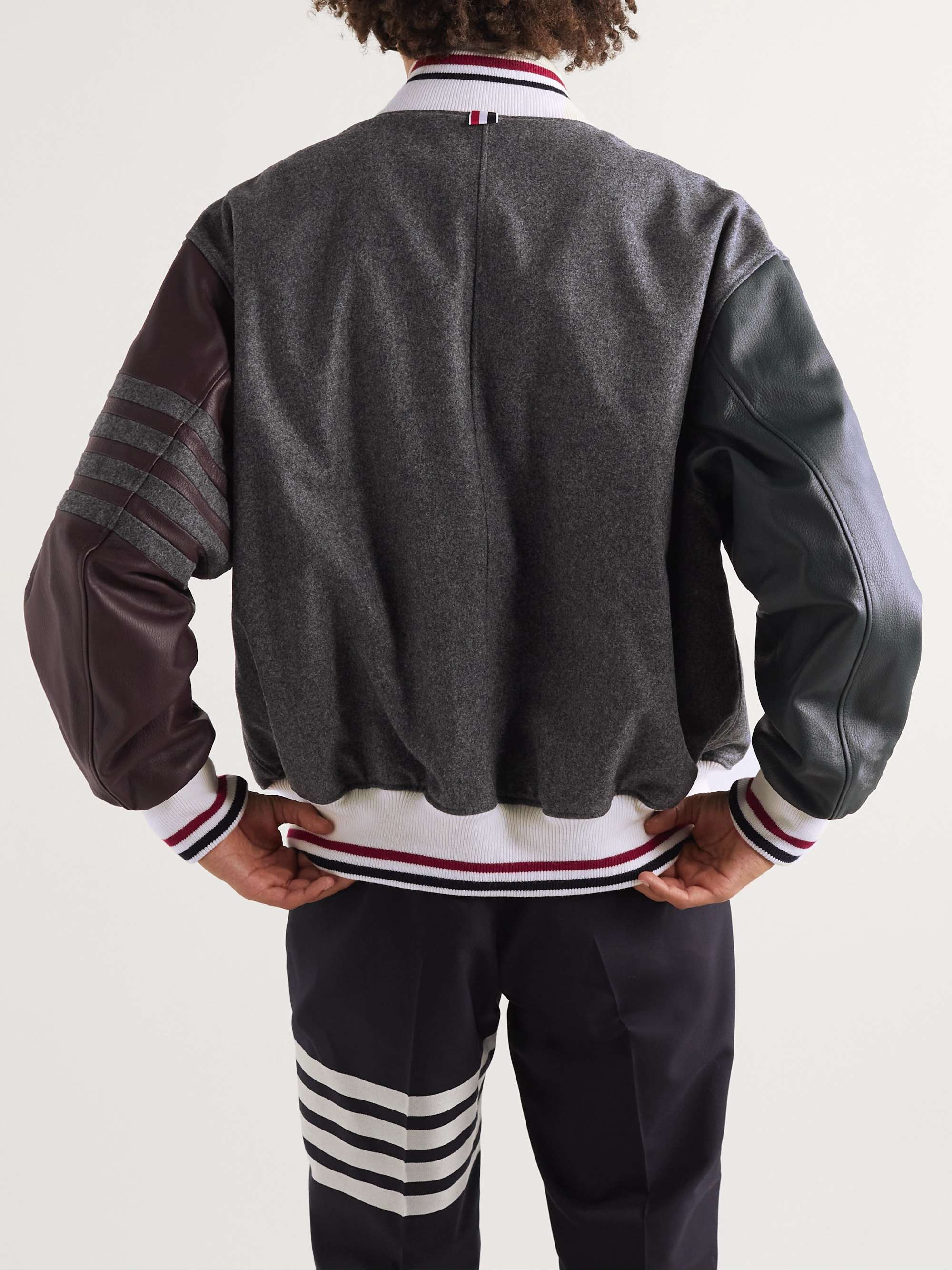 THOM BROWNE Leather-Trimmed Merino Wool Bomber Jacket