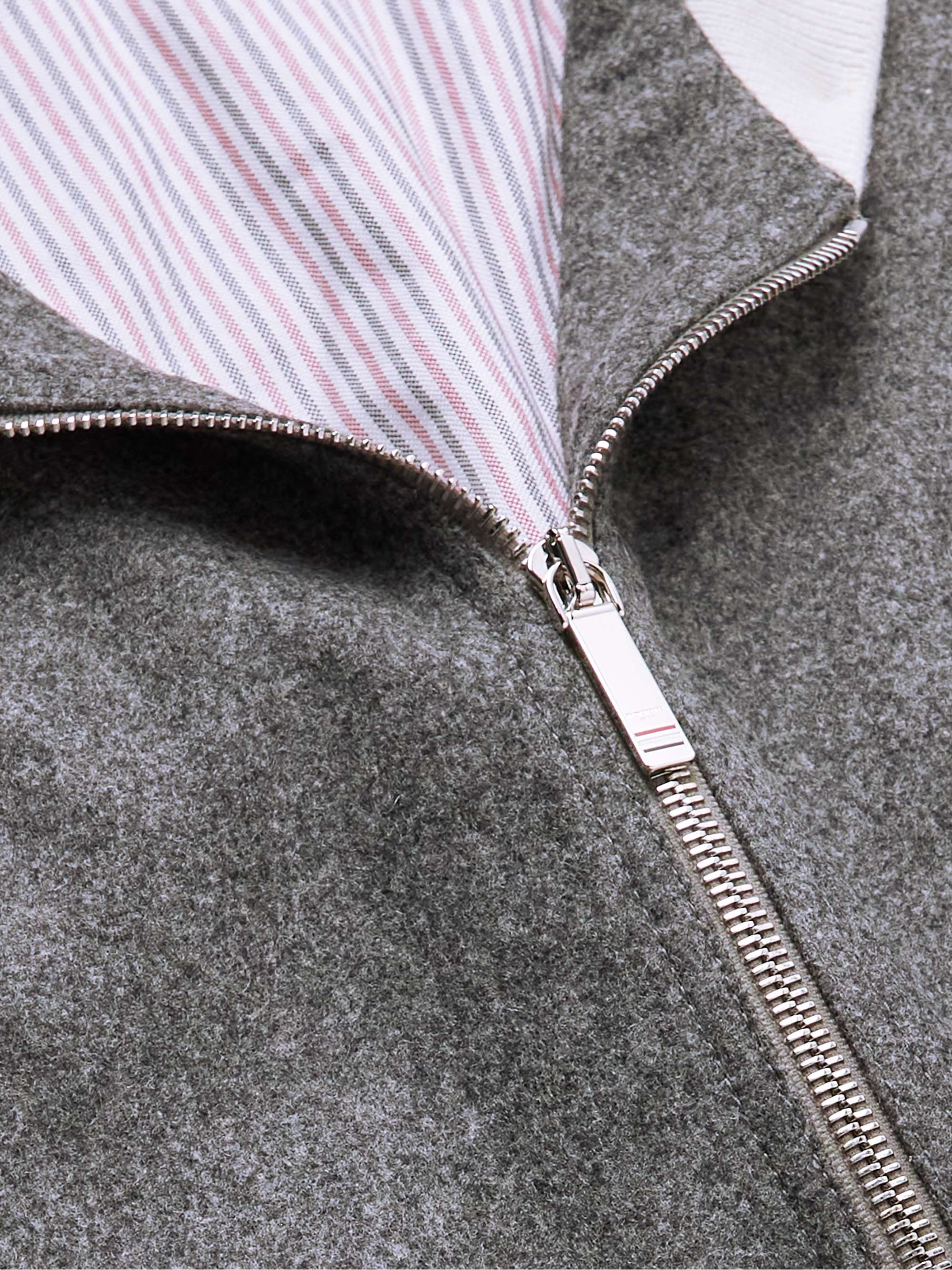 THOM BROWNE Leather-Trimmed Merino Wool Bomber Jacket