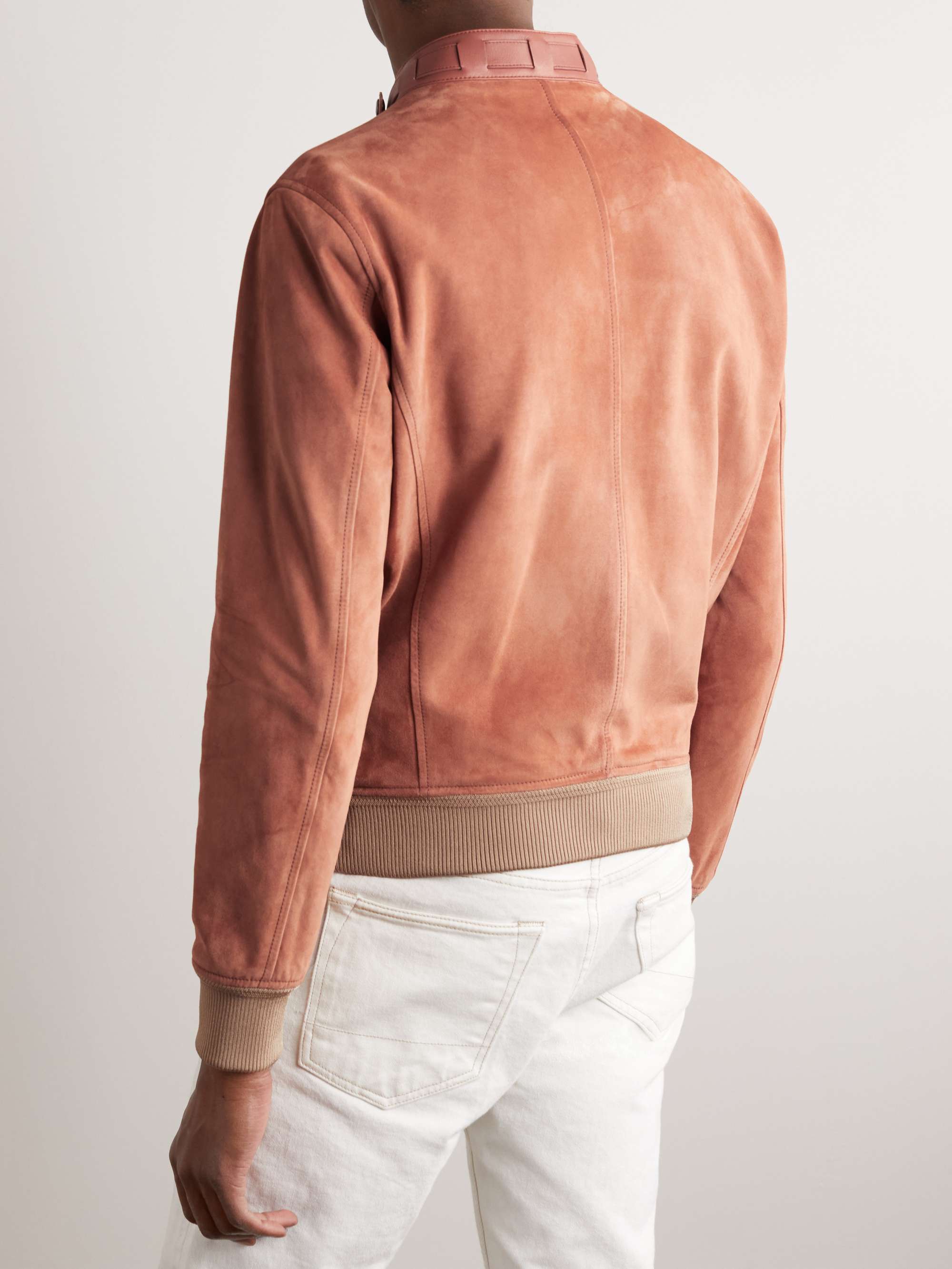 TOM FORD Slim-Fit Leather-Trimmed Suede Bomber Jacket