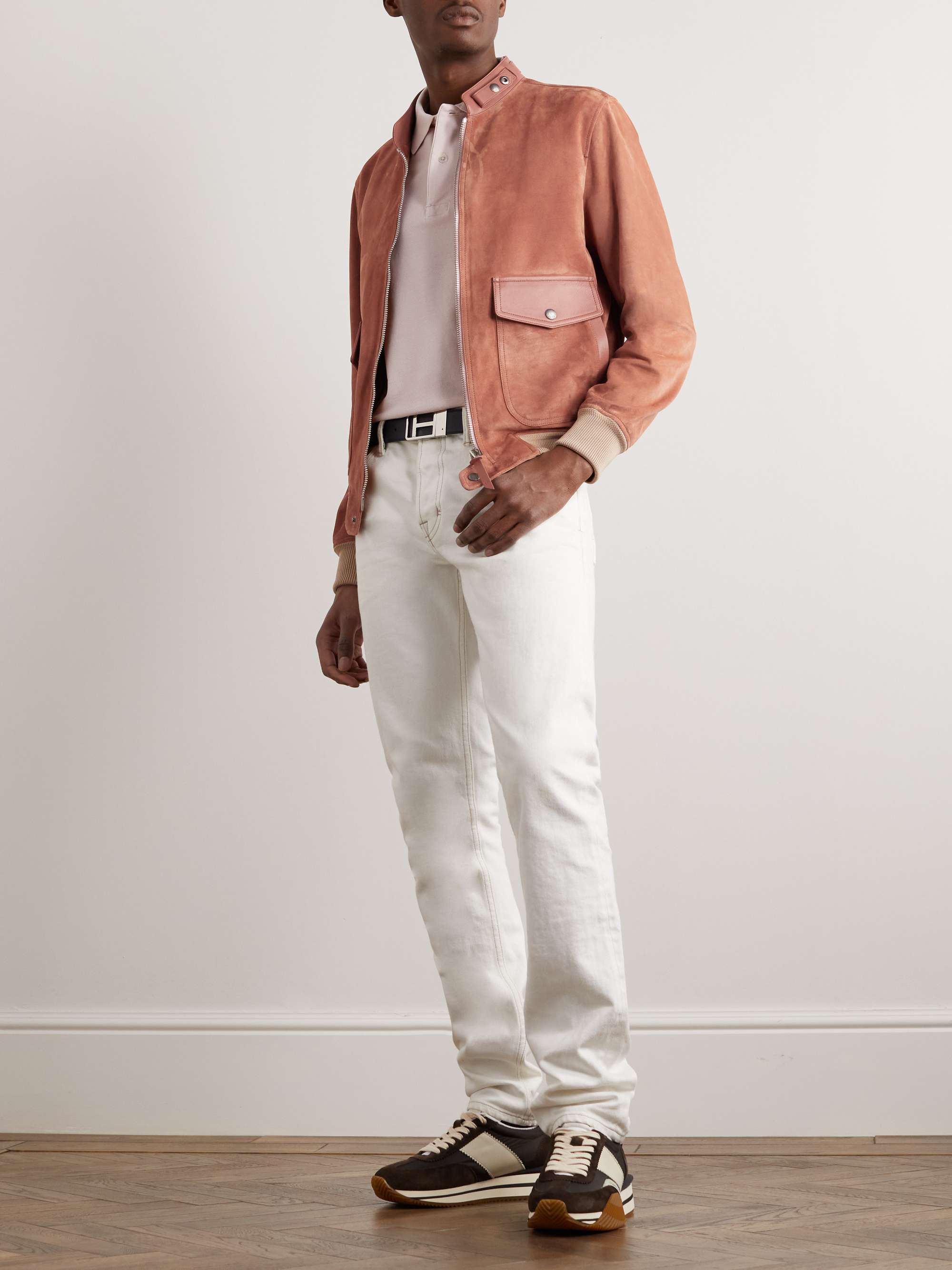 TOM FORD Slim-Fit Leather-Trimmed Suede Bomber Jacket