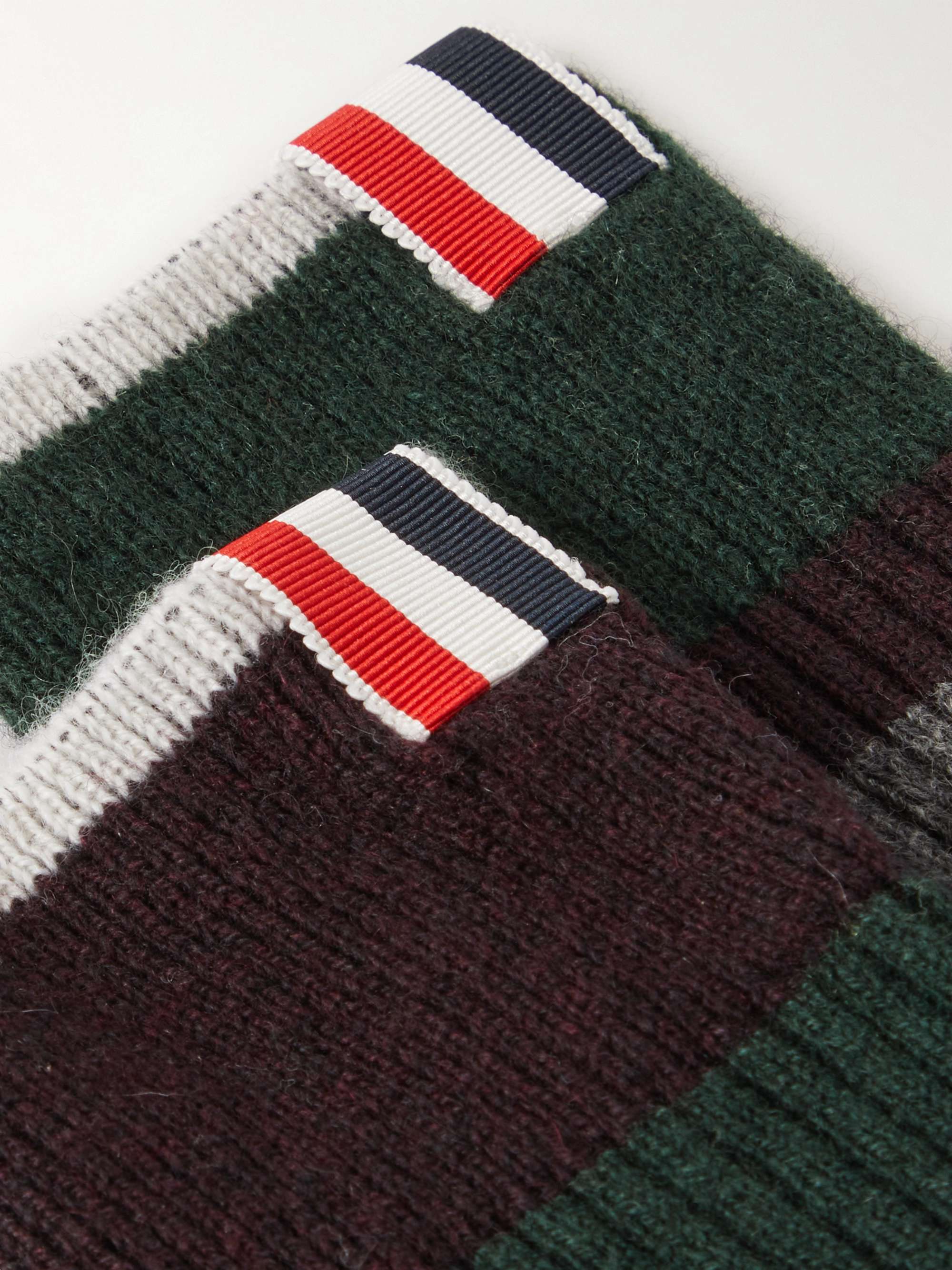 THOM BROWNE Striped Ribbed Cashmere Socks