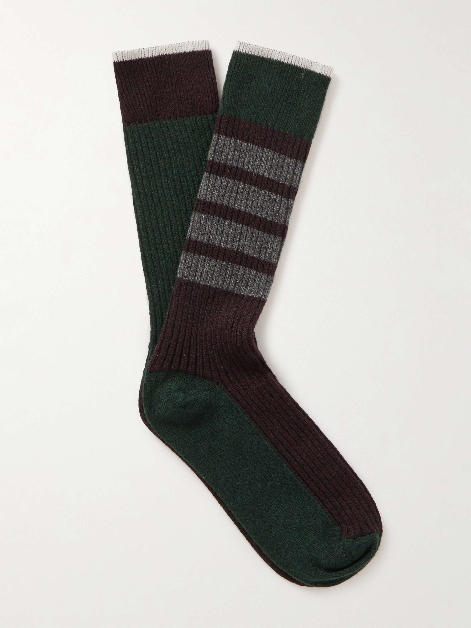 THOM BROWNE Striped Ribbed Cashmere Socks