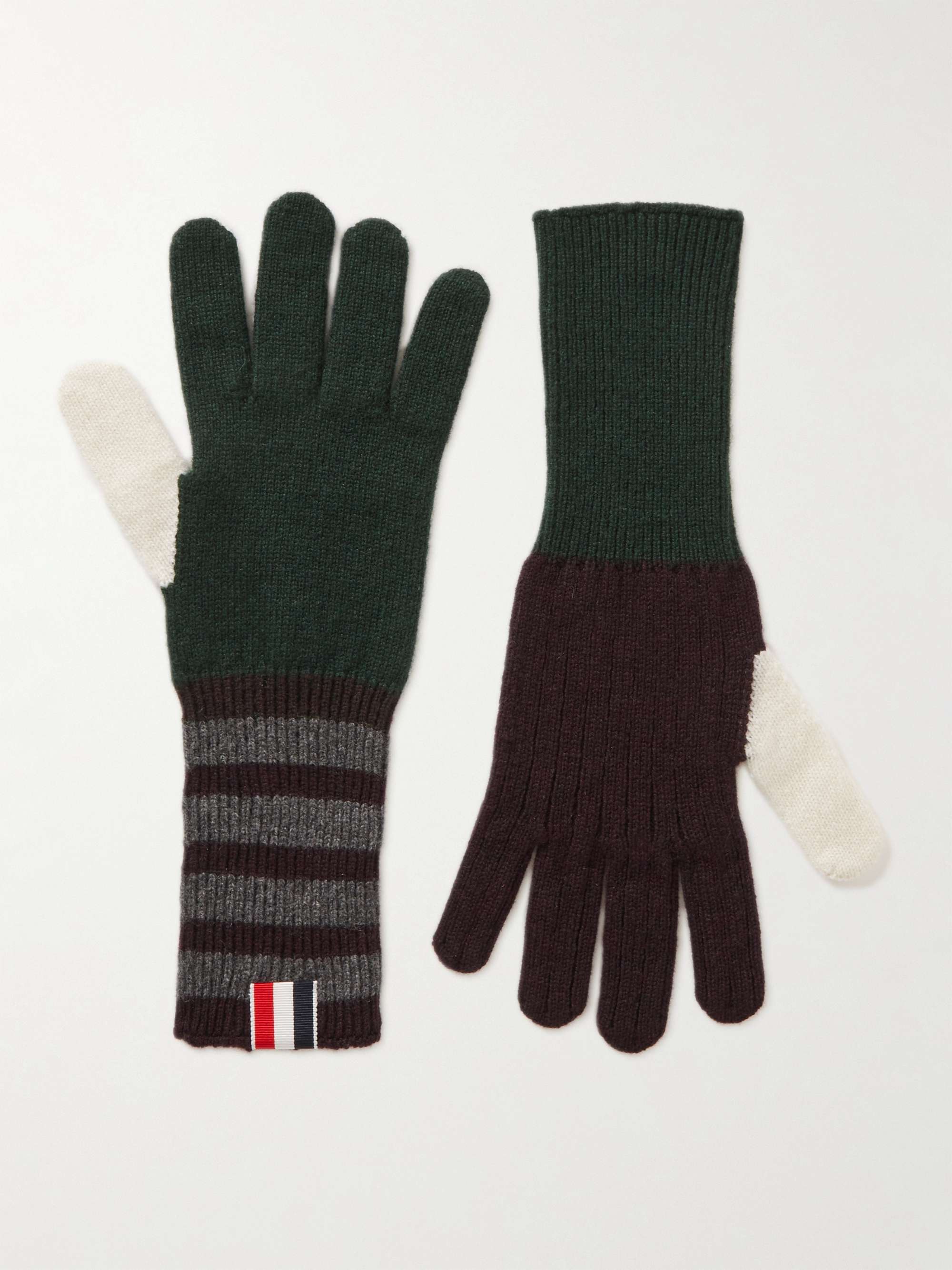 THOM BROWNE Striped Cashmere Gloves