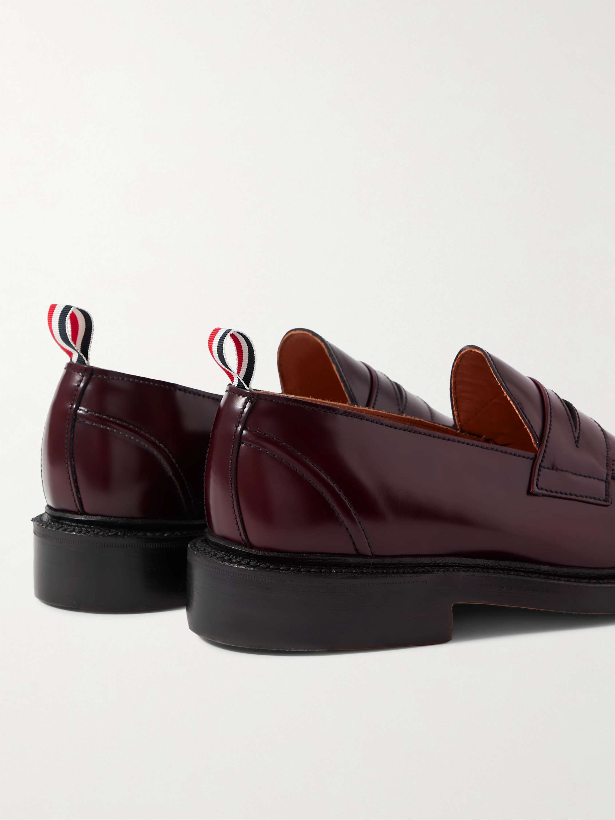 THOM BROWNE Grosgrain-Trimmed Glossed-Leather Penny Loafers