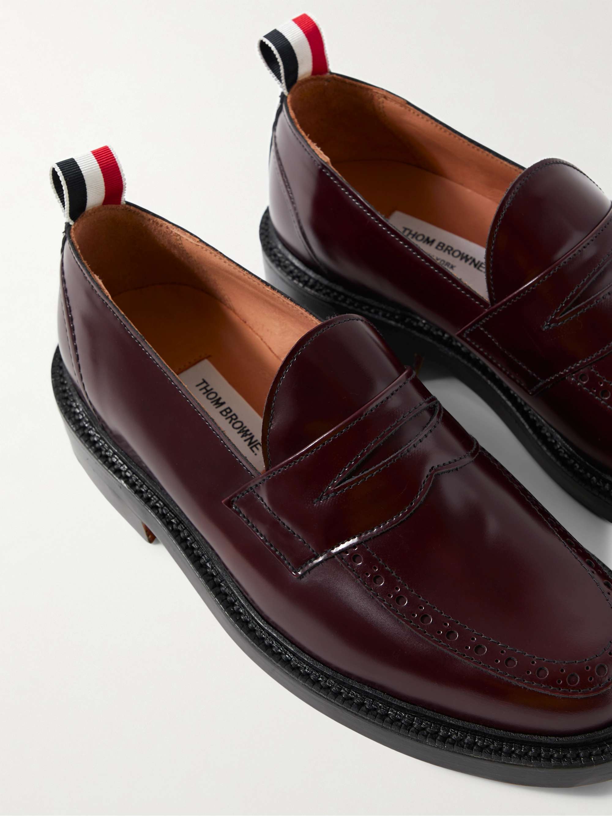 THOM BROWNE Grosgrain-Trimmed Glossed-Leather Penny Loafers