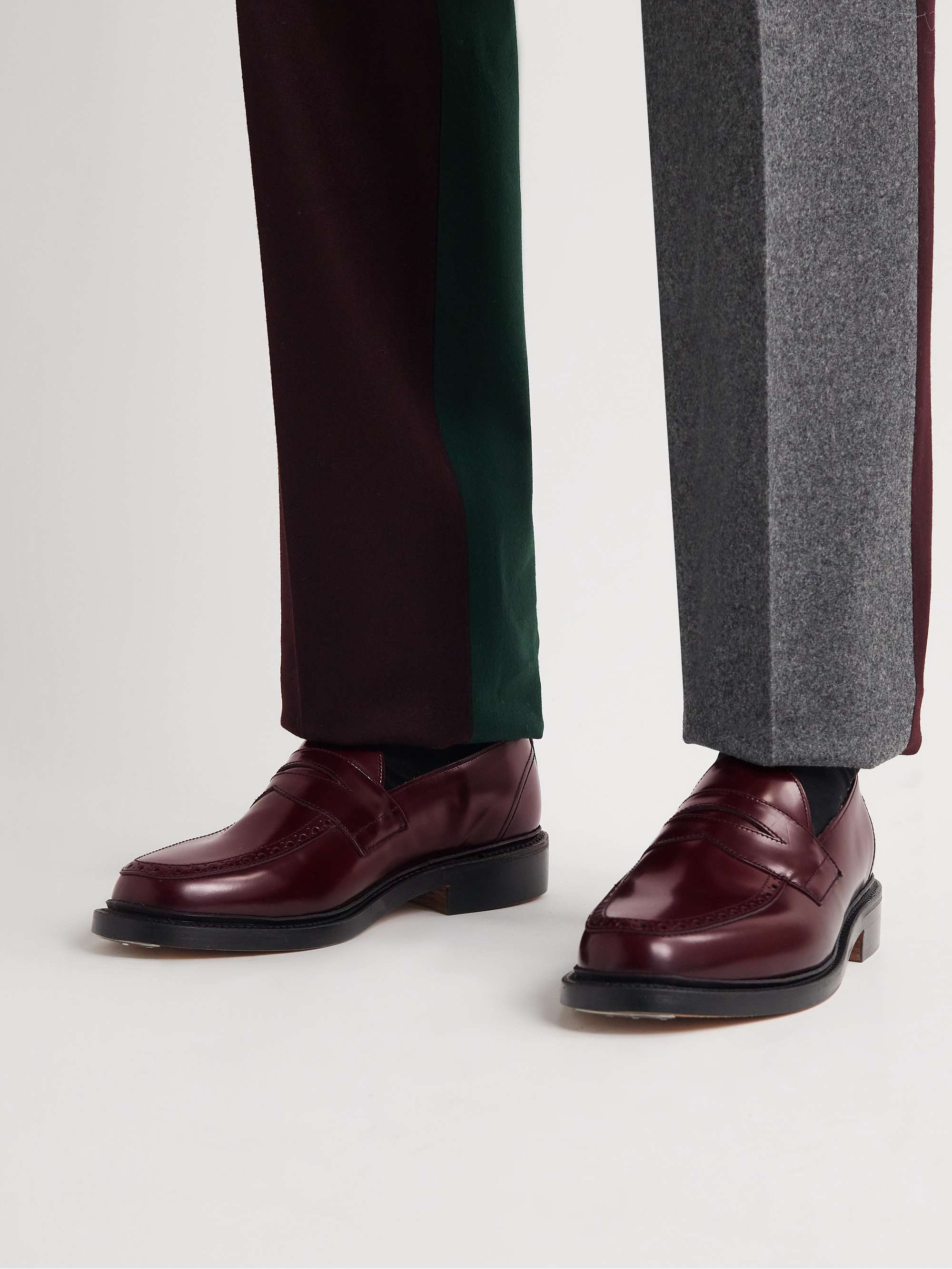 THOM BROWNE Grosgrain-Trimmed Glossed-Leather Penny Loafers | MR