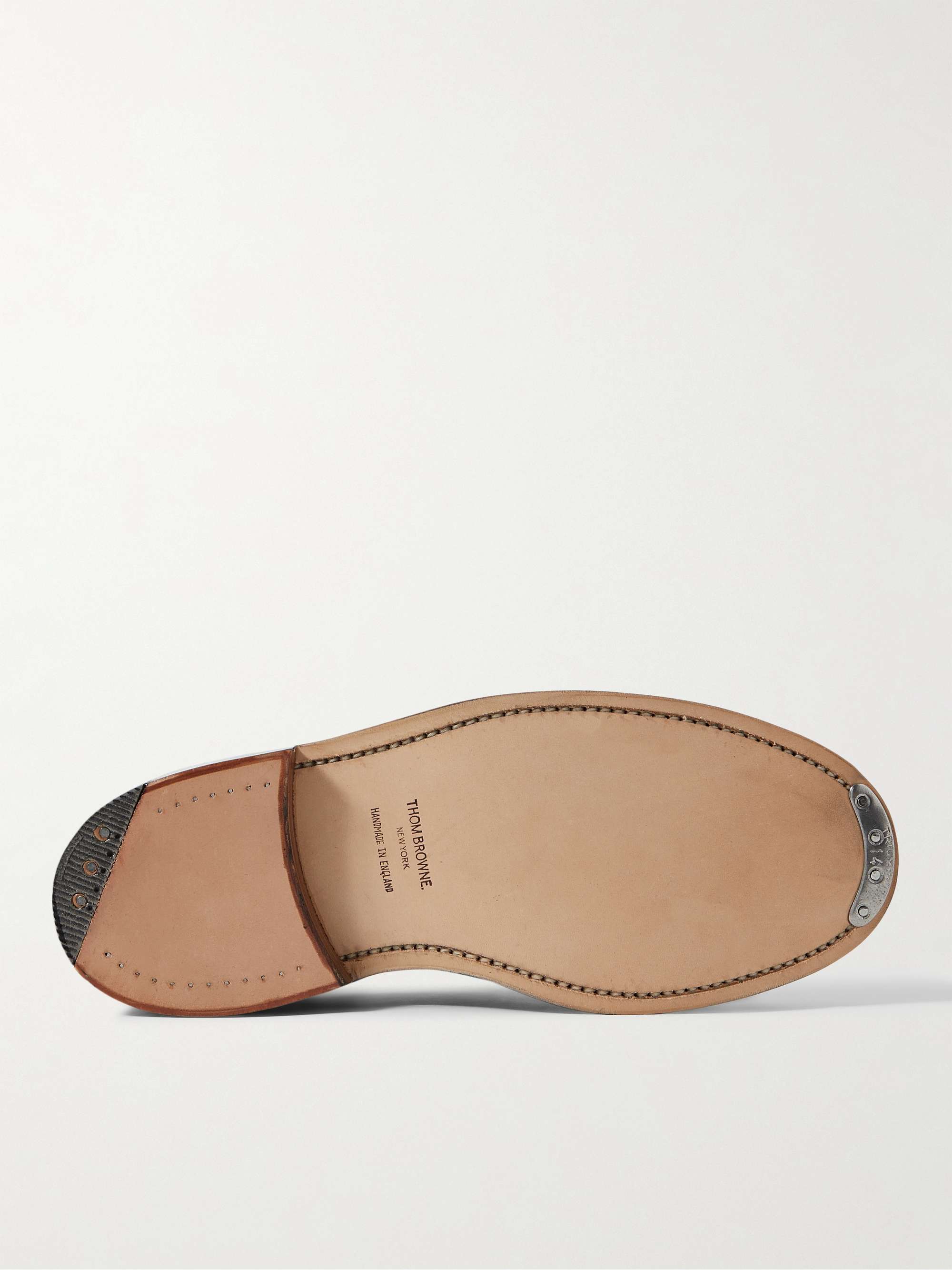 THOM BROWNE Grosgrain-Trimmed Glossed-Leather Penny Loafers | MR