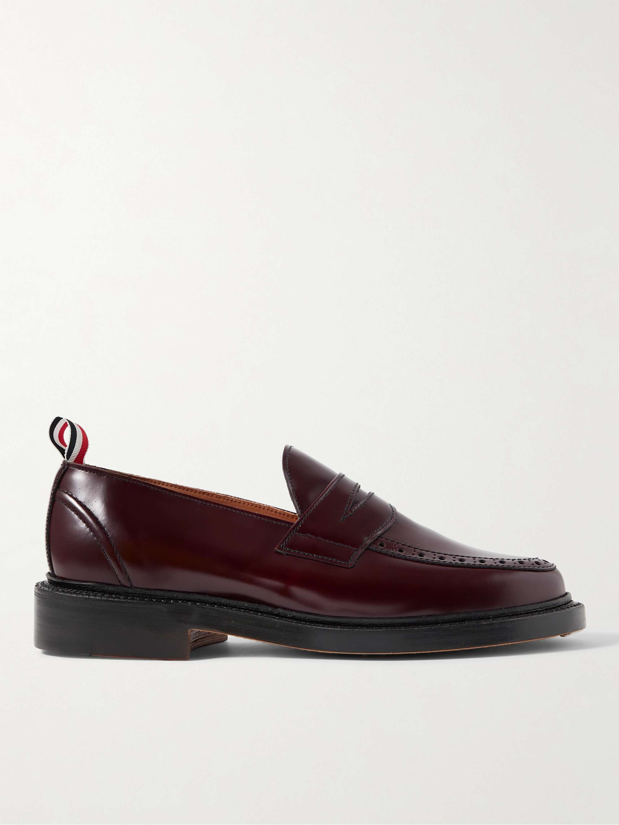 THOM BROWNE Grosgrain-Trimmed Glossed-Leather Penny Loafers
