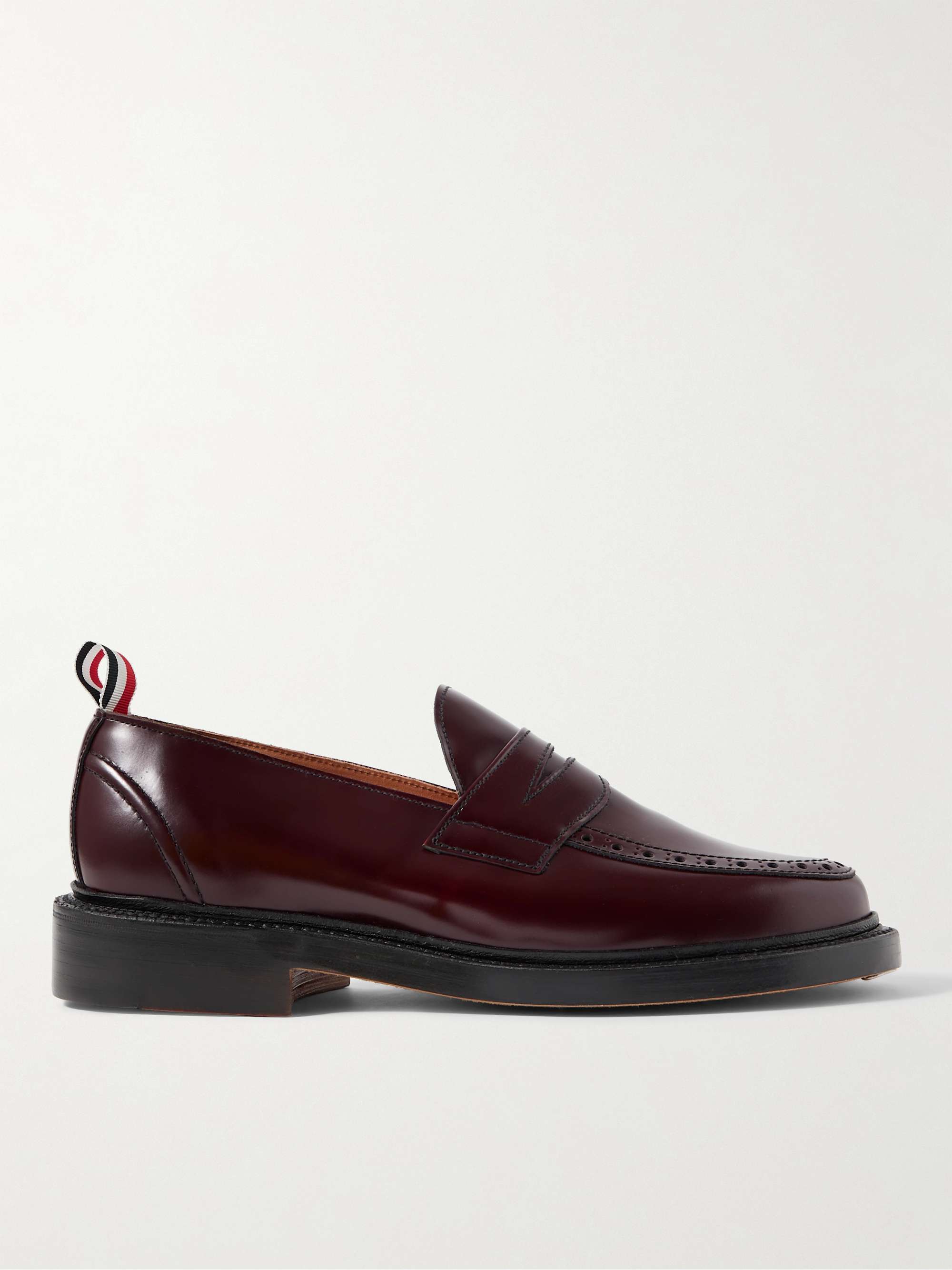THOM BROWNE Grosgrain-Trimmed Glossed-Leather Penny Loafers | MR