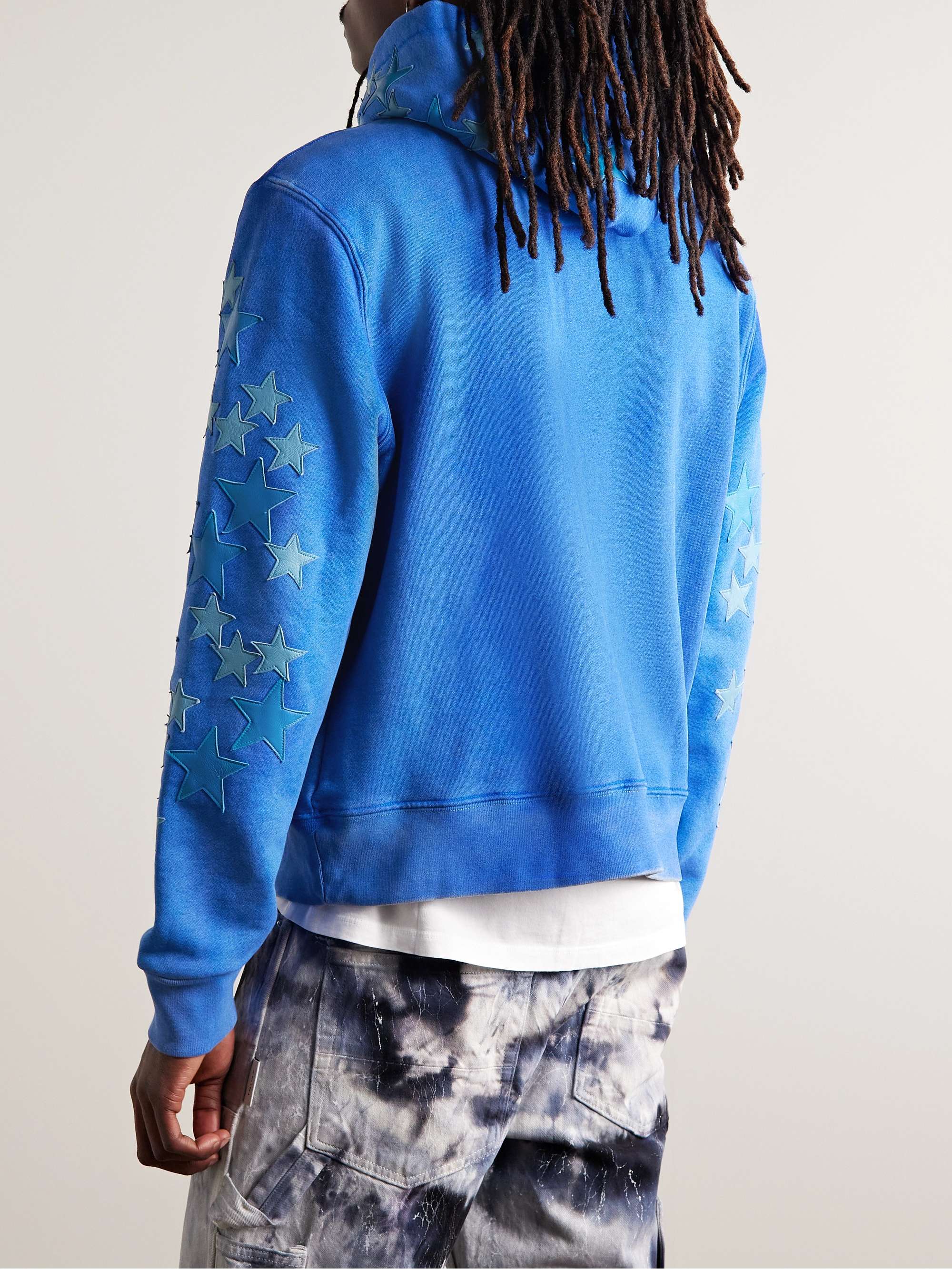 AMIRI Pigment Spray Star Leather-Trimmed Cotton-Jersey Hoodie