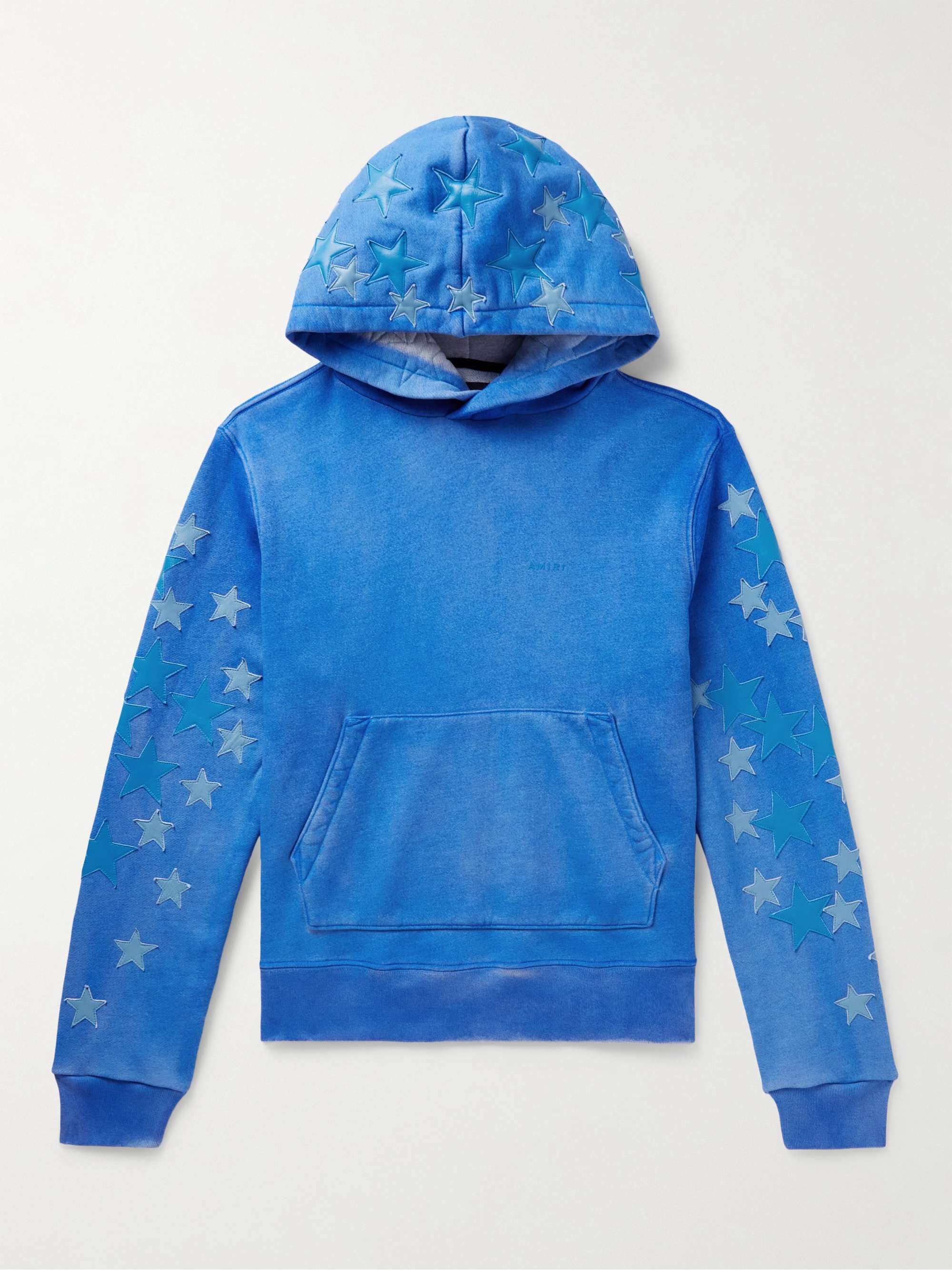 AMIRI Pigment Spray Star Leather-Trimmed Cotton-Jersey Hoodie