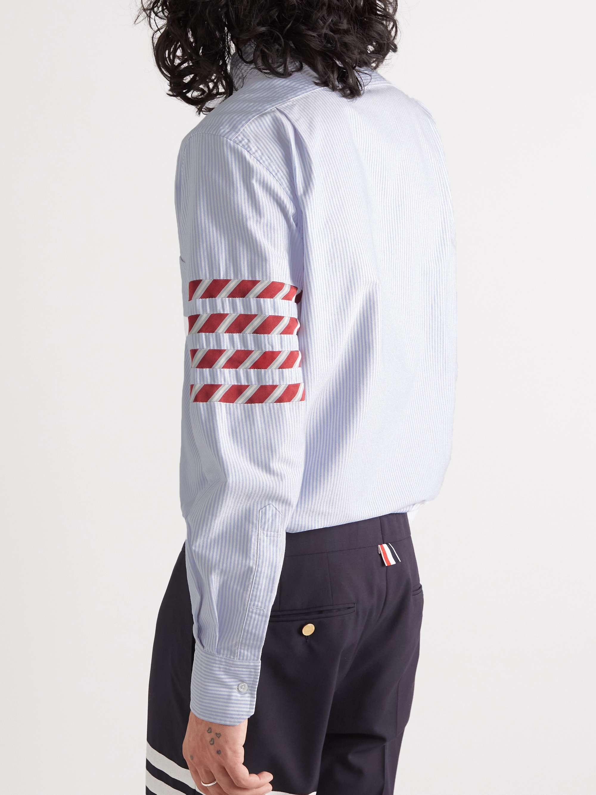 THOM BROWNE Button-Down Collar Striped Cotton Oxford Shirt