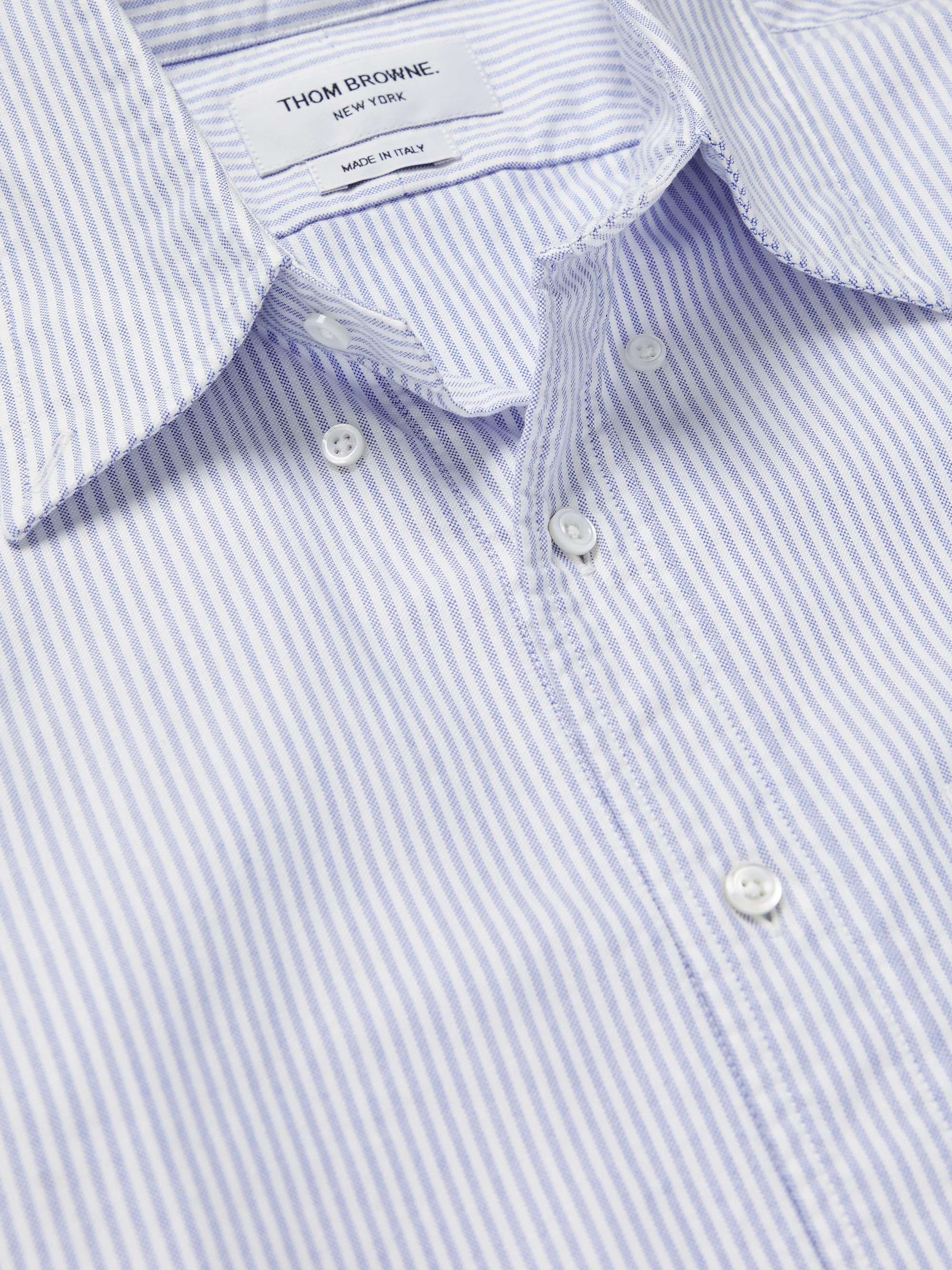 THOM BROWNE Button-Down Collar Striped Cotton Oxford Shirt