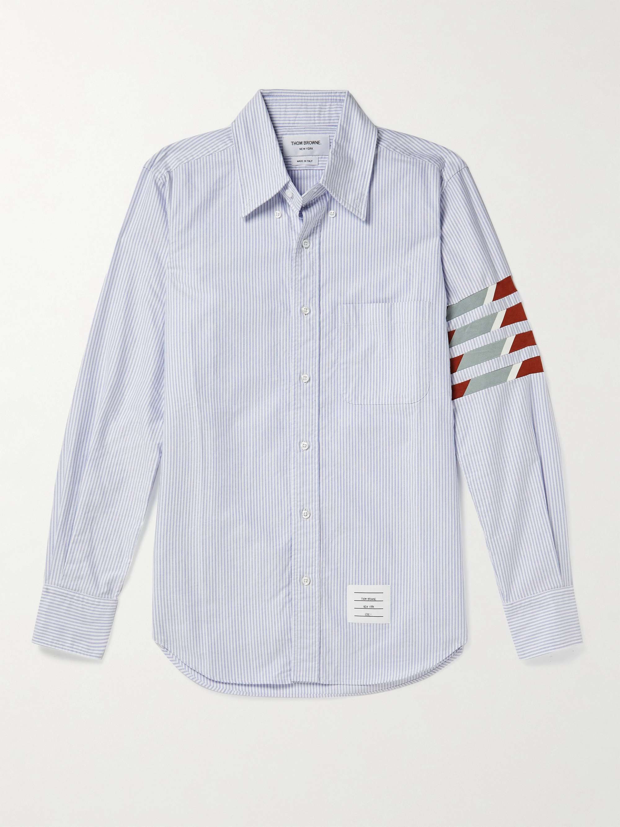 THOM BROWNE Button-Down Collar Striped Cotton Oxford Shirt