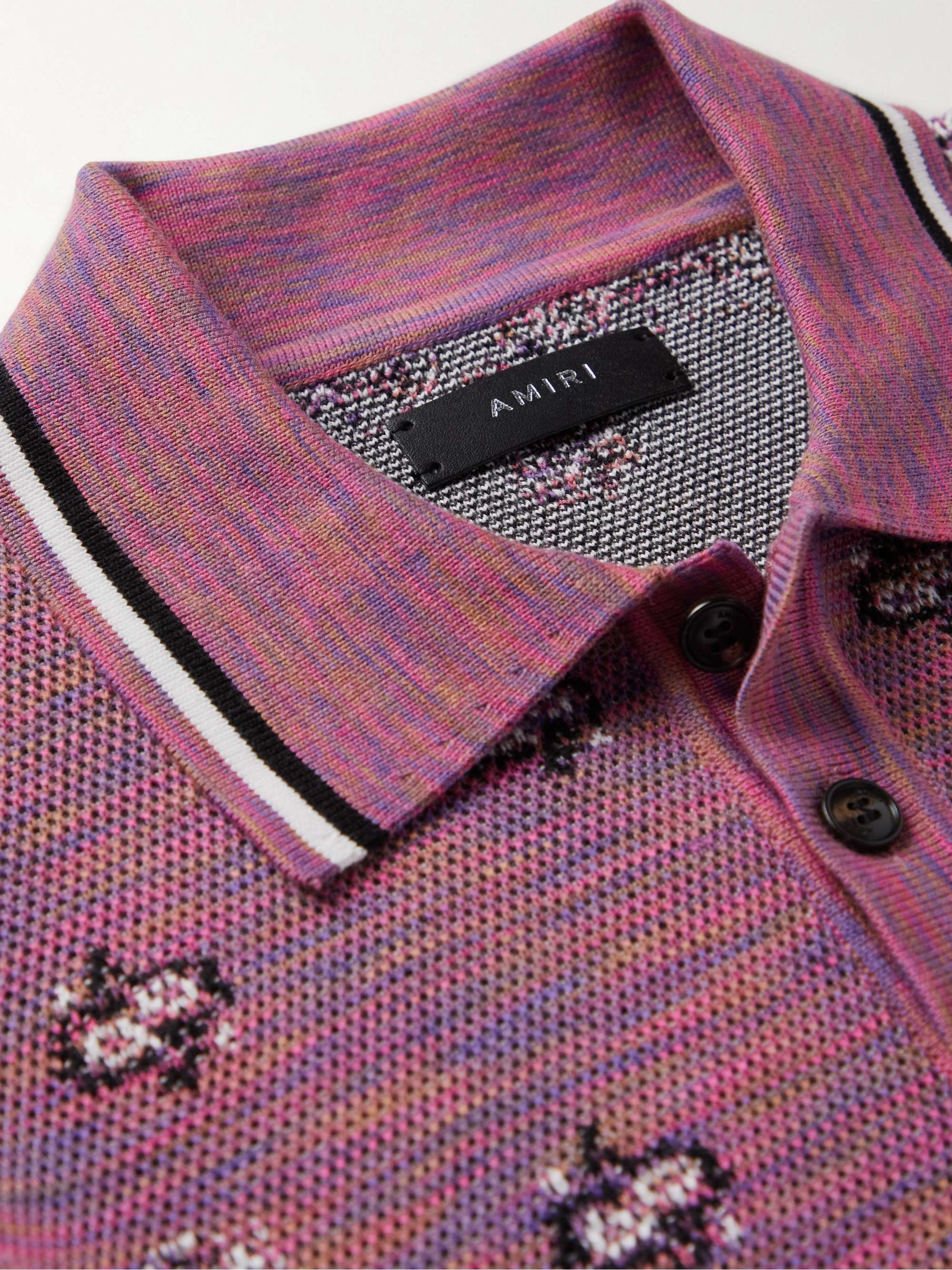 AMIRI Space-Dyed Bandana-Jacquard Cotton Polo Shirt