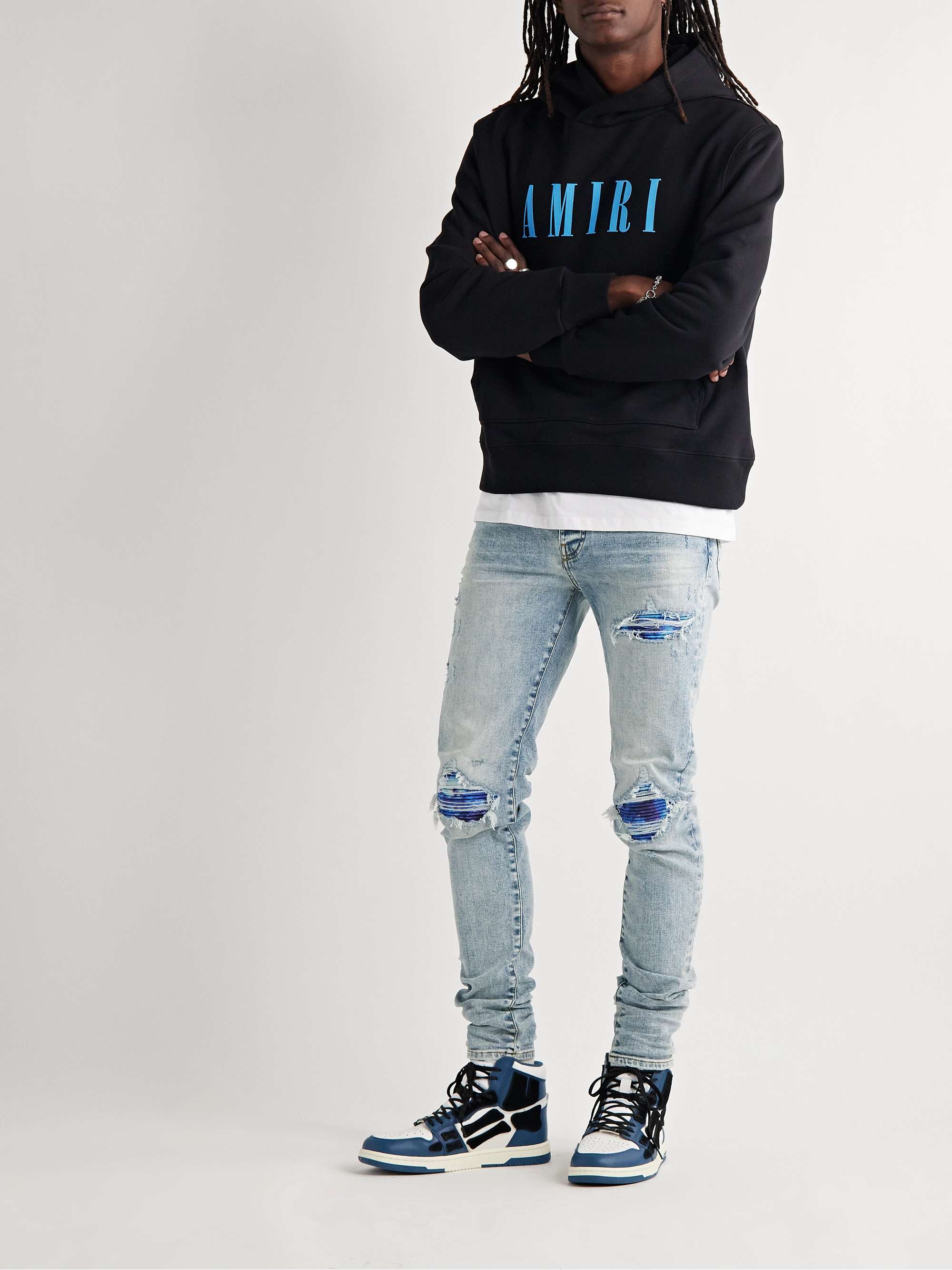 AMIRI MX1 Skinny-Fit Tie-Dyed Drill-Trimmed Distressed Jeans
