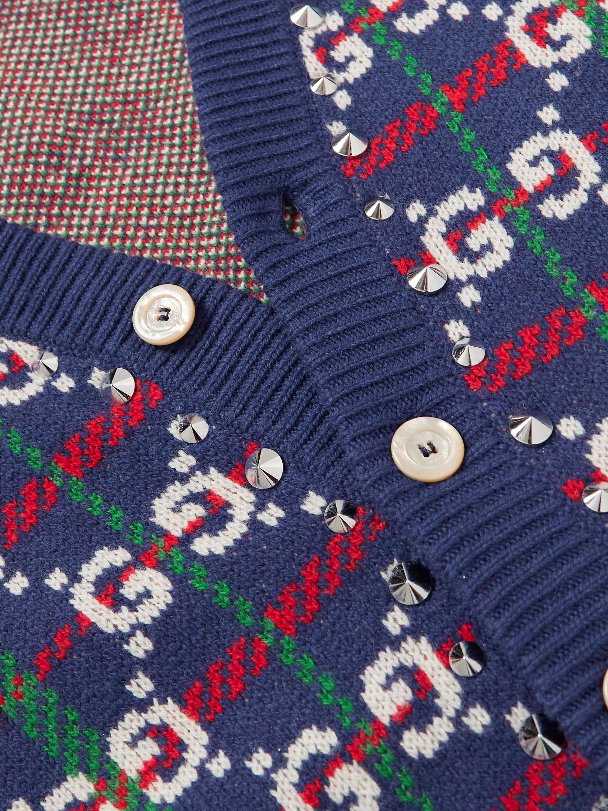 GUCCI Studded Logo-Jacquard Wool-Blend Cardigan