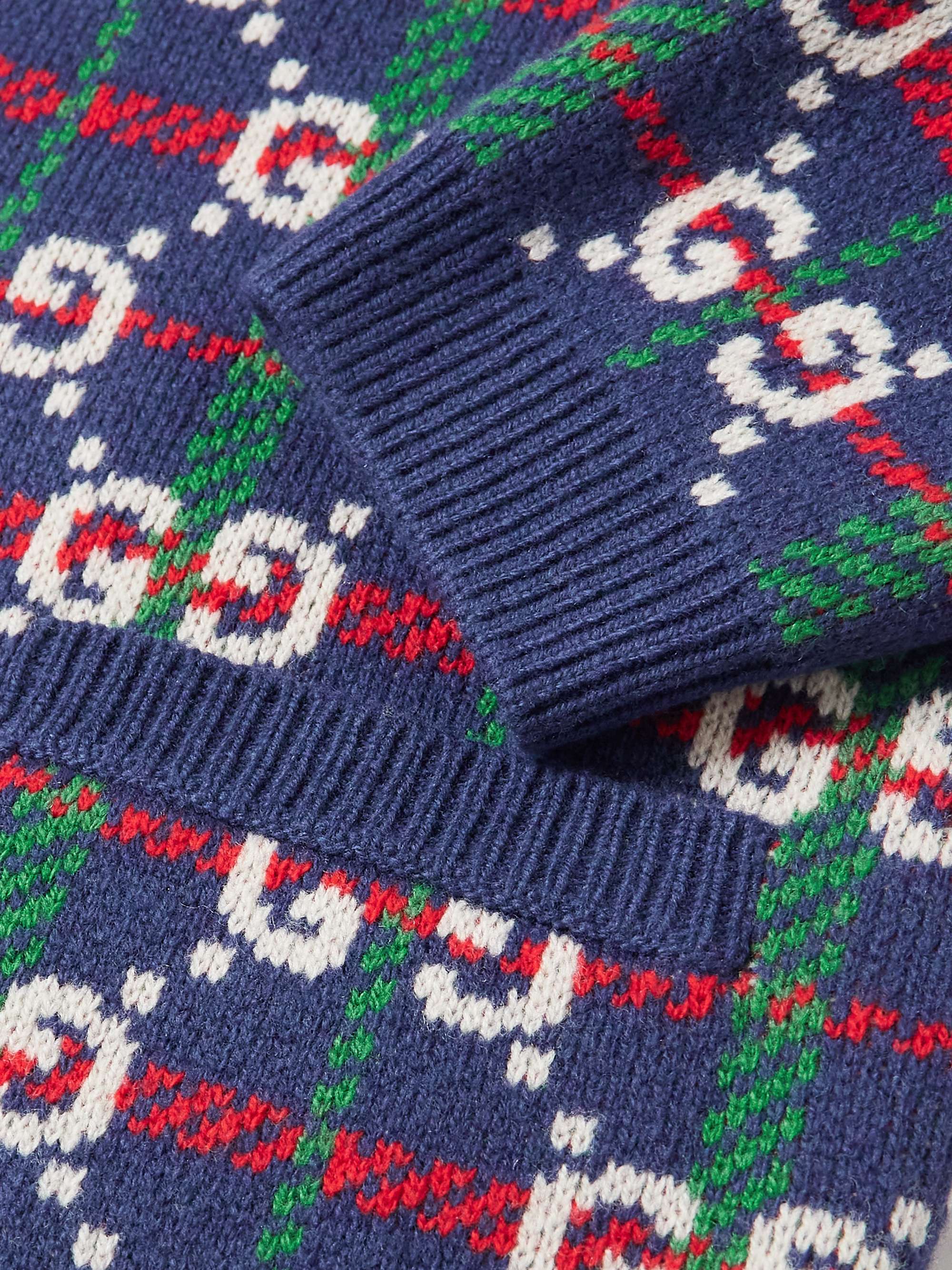 GUCCI Studded Logo-Jacquard Wool-Blend Cardigan