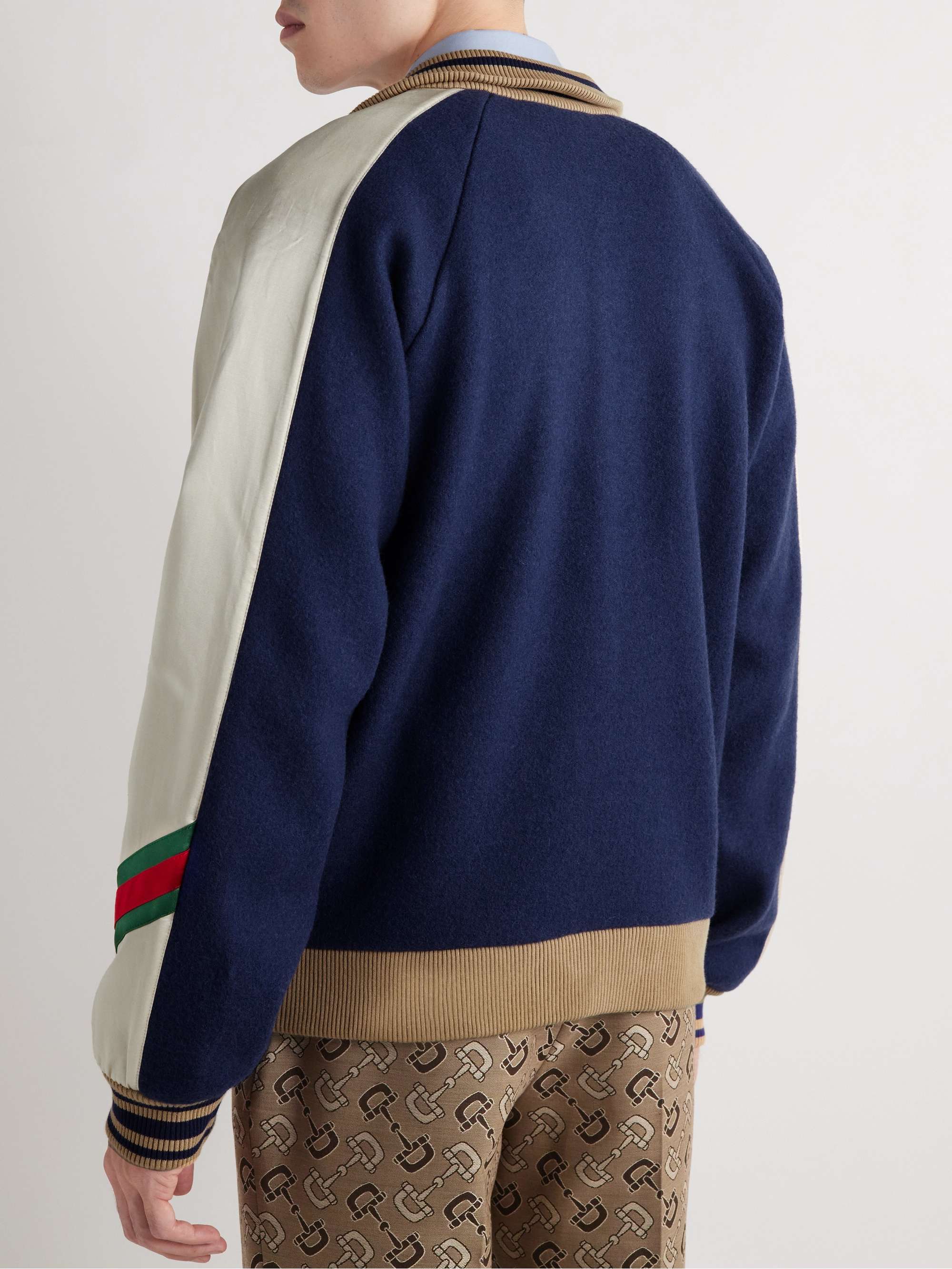 GUCCI Logo-Appliquéd Wool-Jersey and Satin Track Jacket