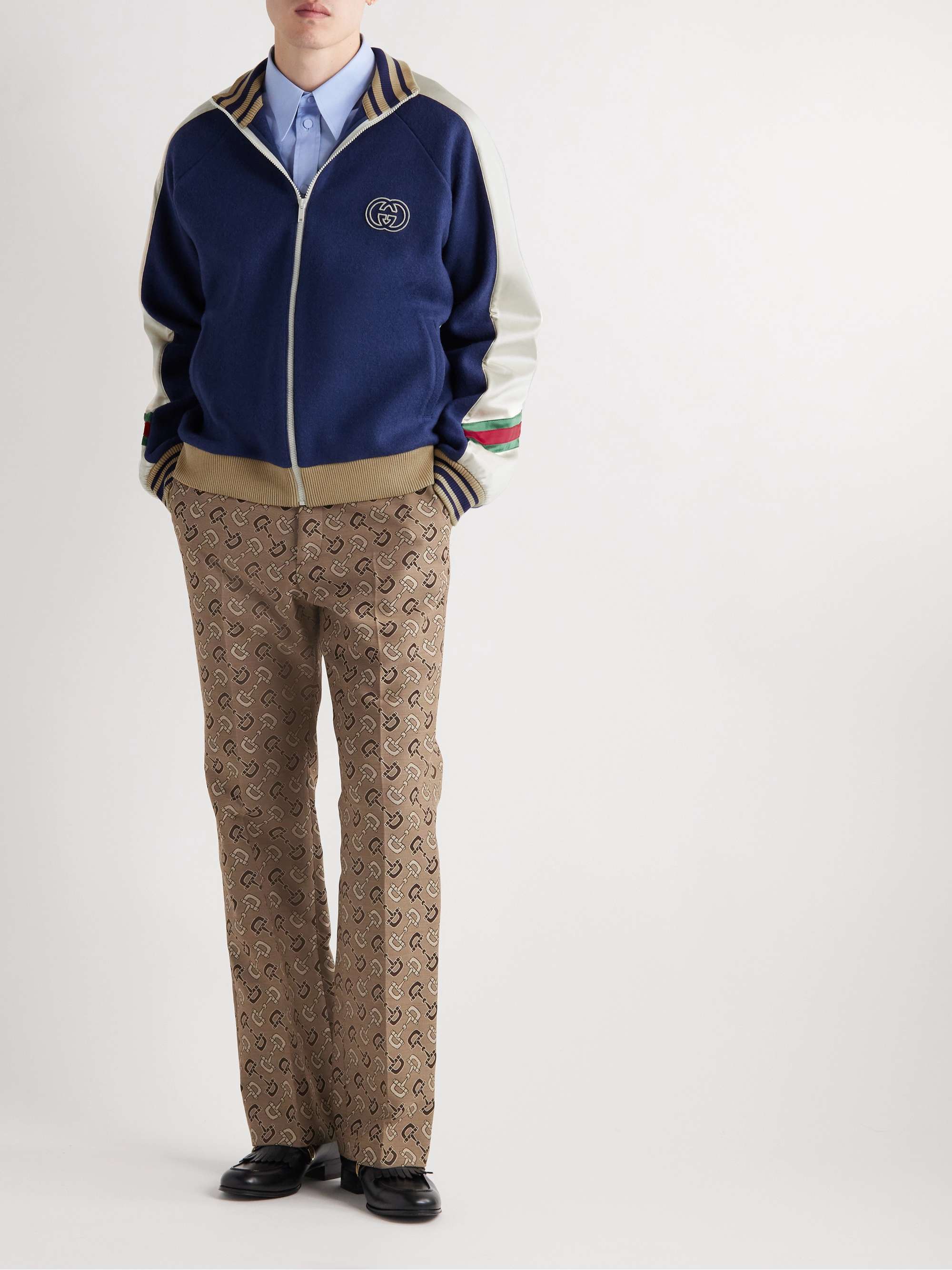 GUCCI Logo-Appliquéd Wool-Jersey and Satin Track Jacket