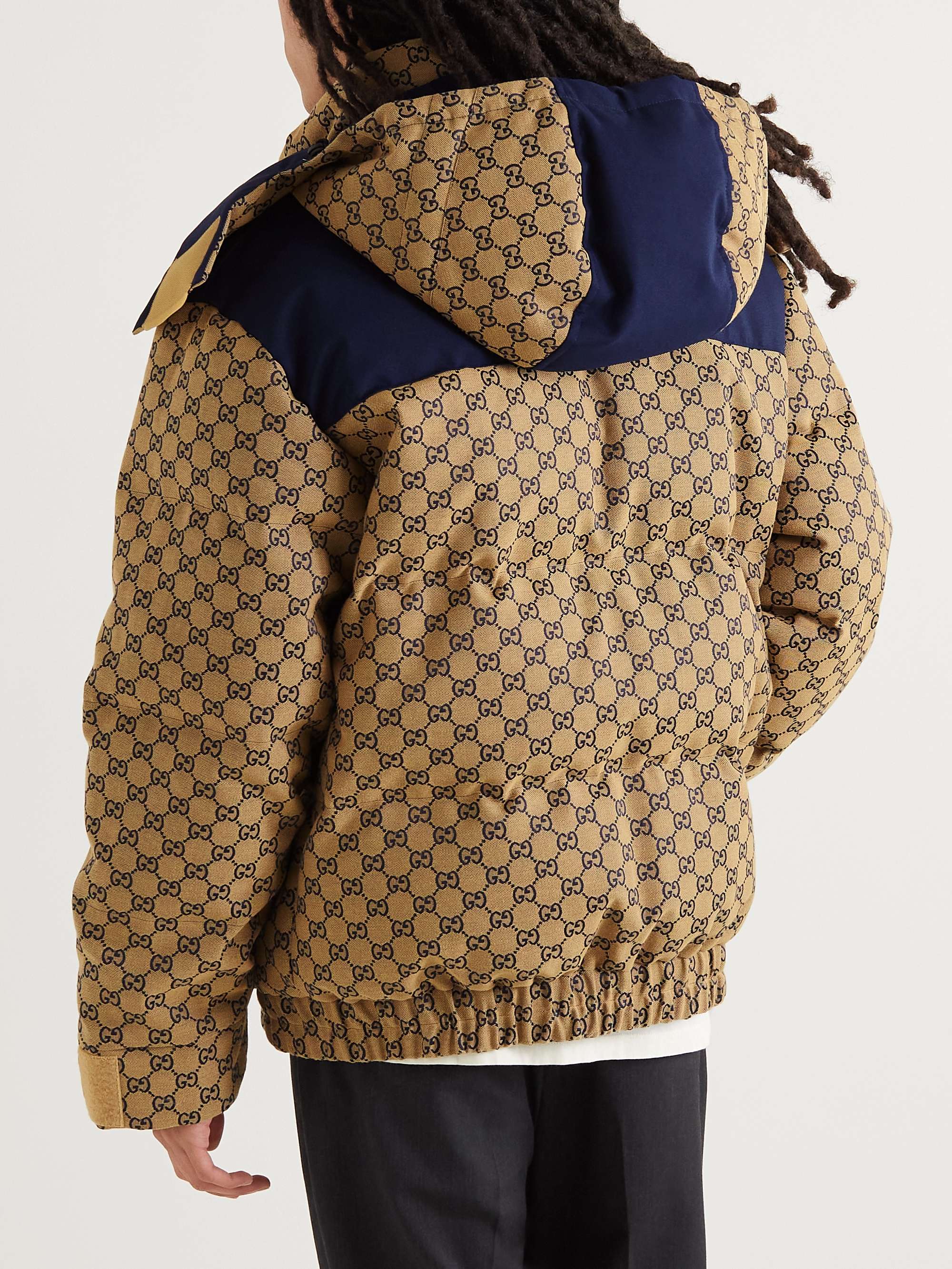 GUCCI Logo-Jacquard Cotton-Blend Canvas Hooded Down Jacket