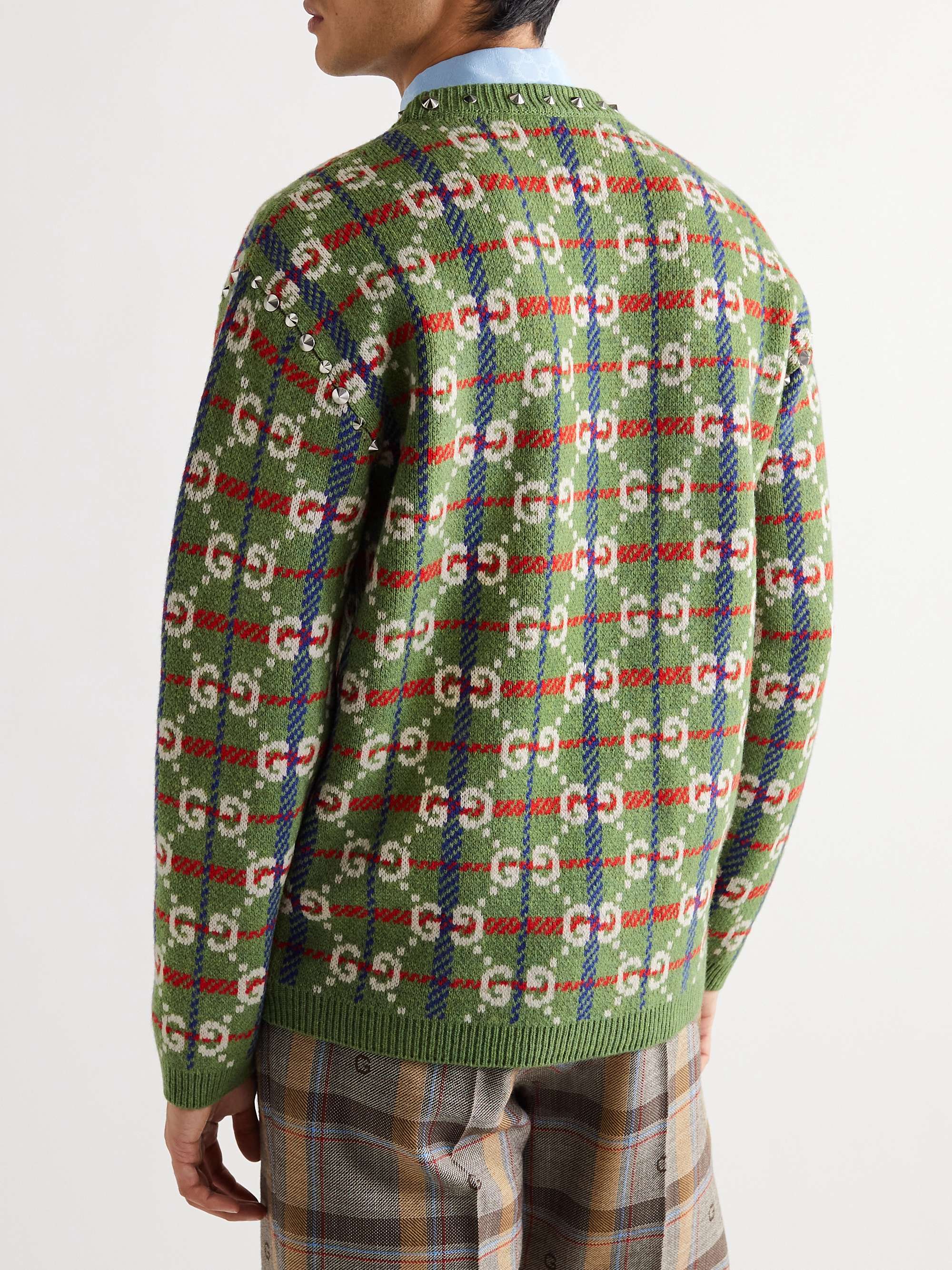 GUCCI Studded Logo-Intarsia Wool Sweater