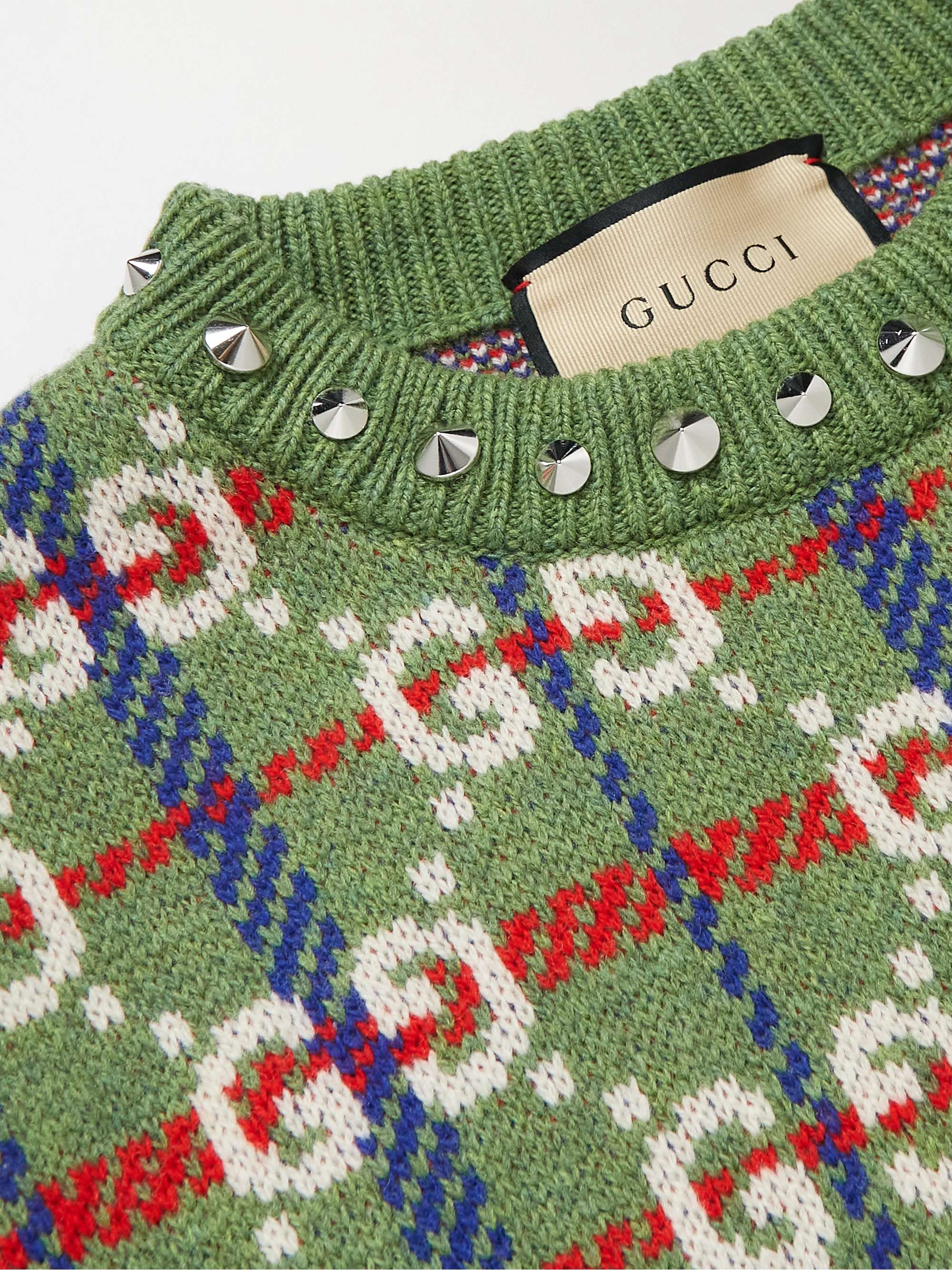 GUCCI Studded Logo-Intarsia Wool Sweater
