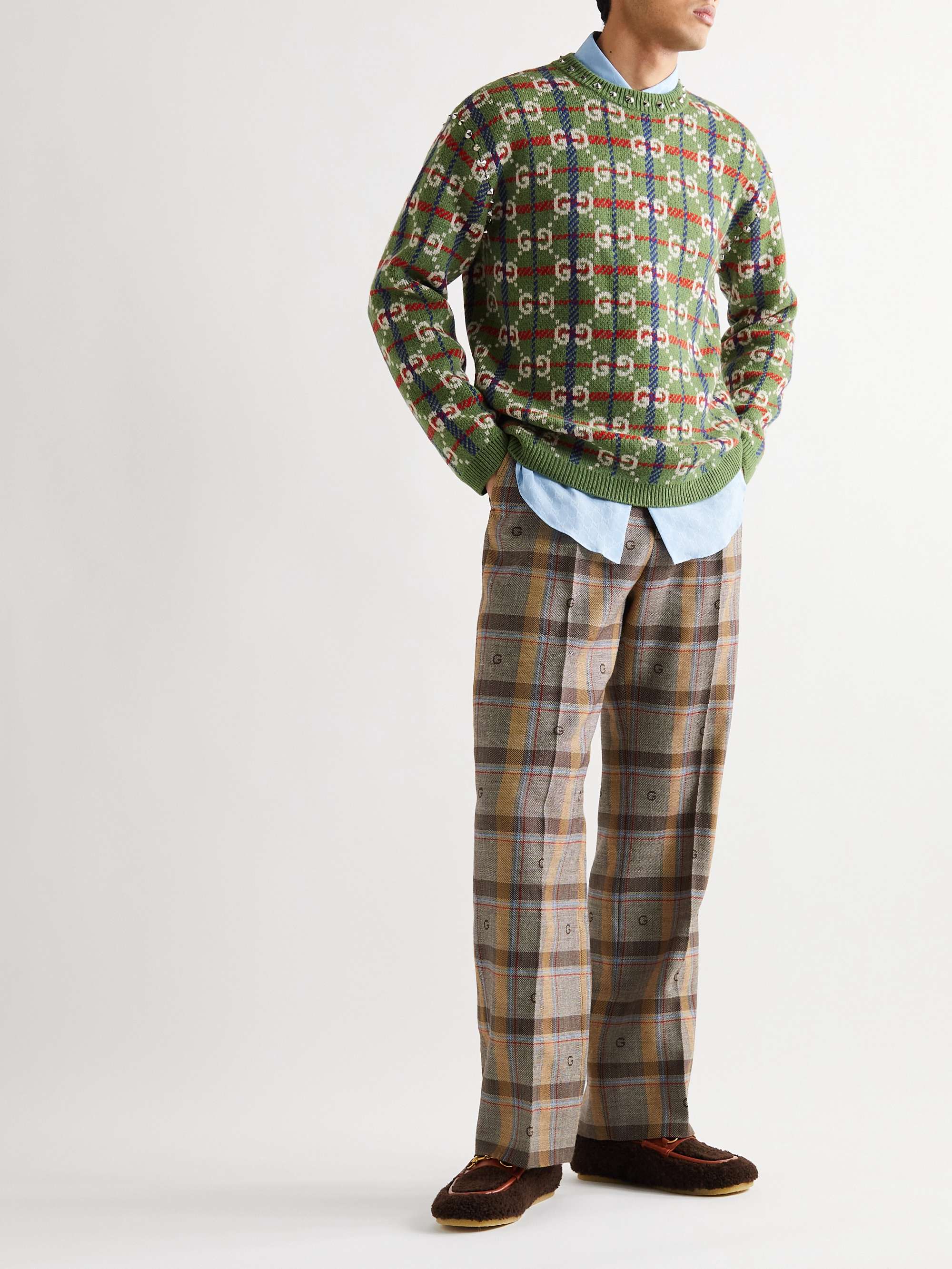 GUCCI Studded Logo-Intarsia Wool Sweater